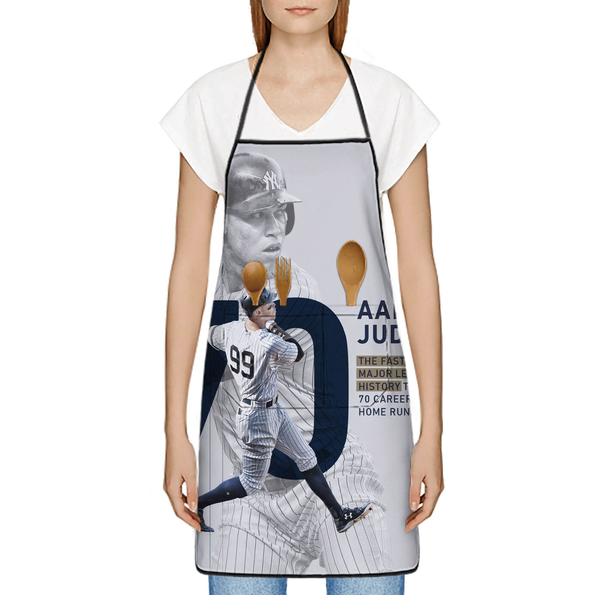 Aaron Judge 70 Home Runs Stain-Resistant Polyester Apron With Pocket – Full Print, Waterproof, Anti-Wrinkle, Anti-Pilling – Ideal For Kitchen, BBQ, Restaurant, Salon & More