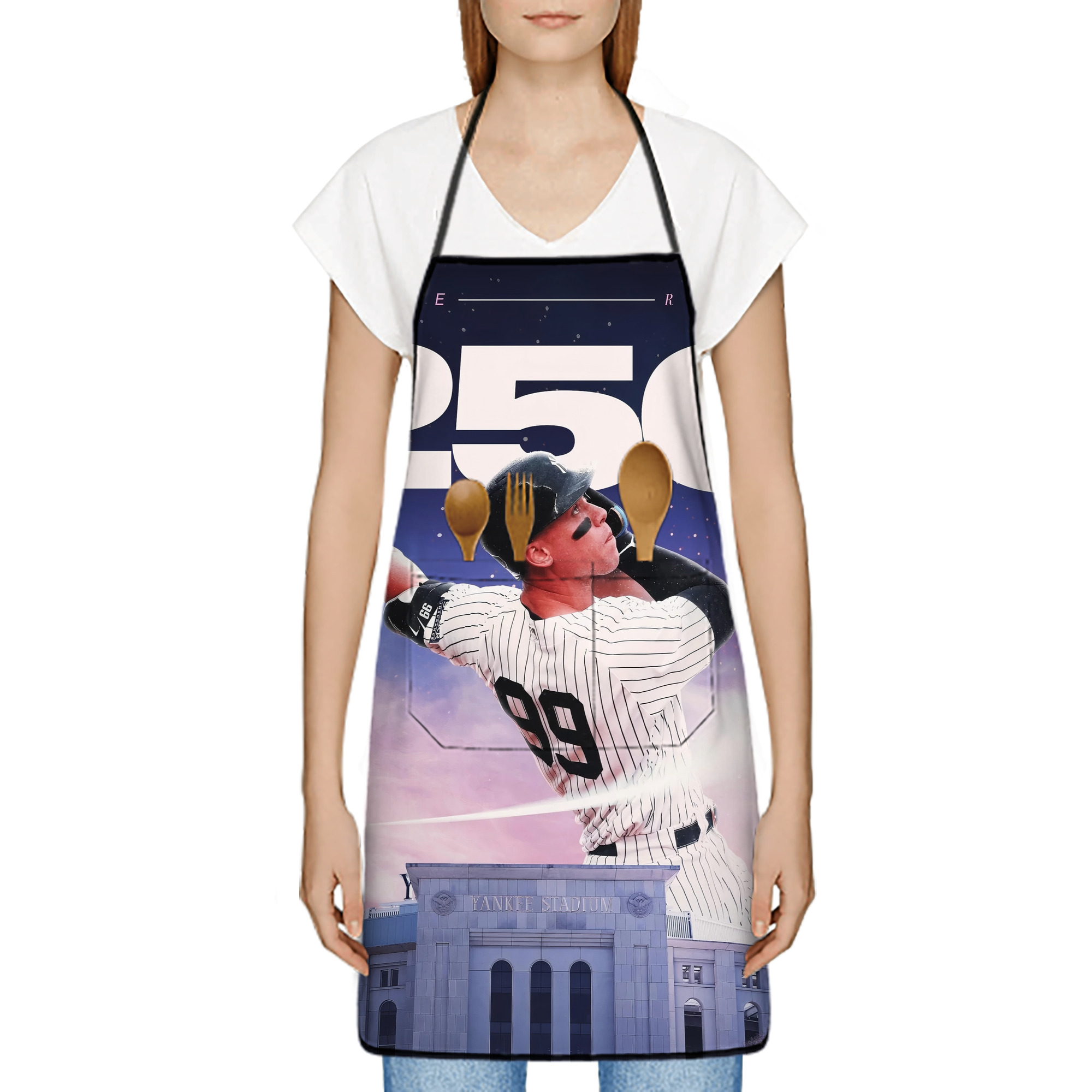 Aaron Judge 250 Home Runs Stain-Resistant Polyester Apron With Pocket – Full Print, Waterproof, Anti-Wrinkle, Anti-Pilling – Ideal For Kitchen, BBQ, Restaurant, Salon & More