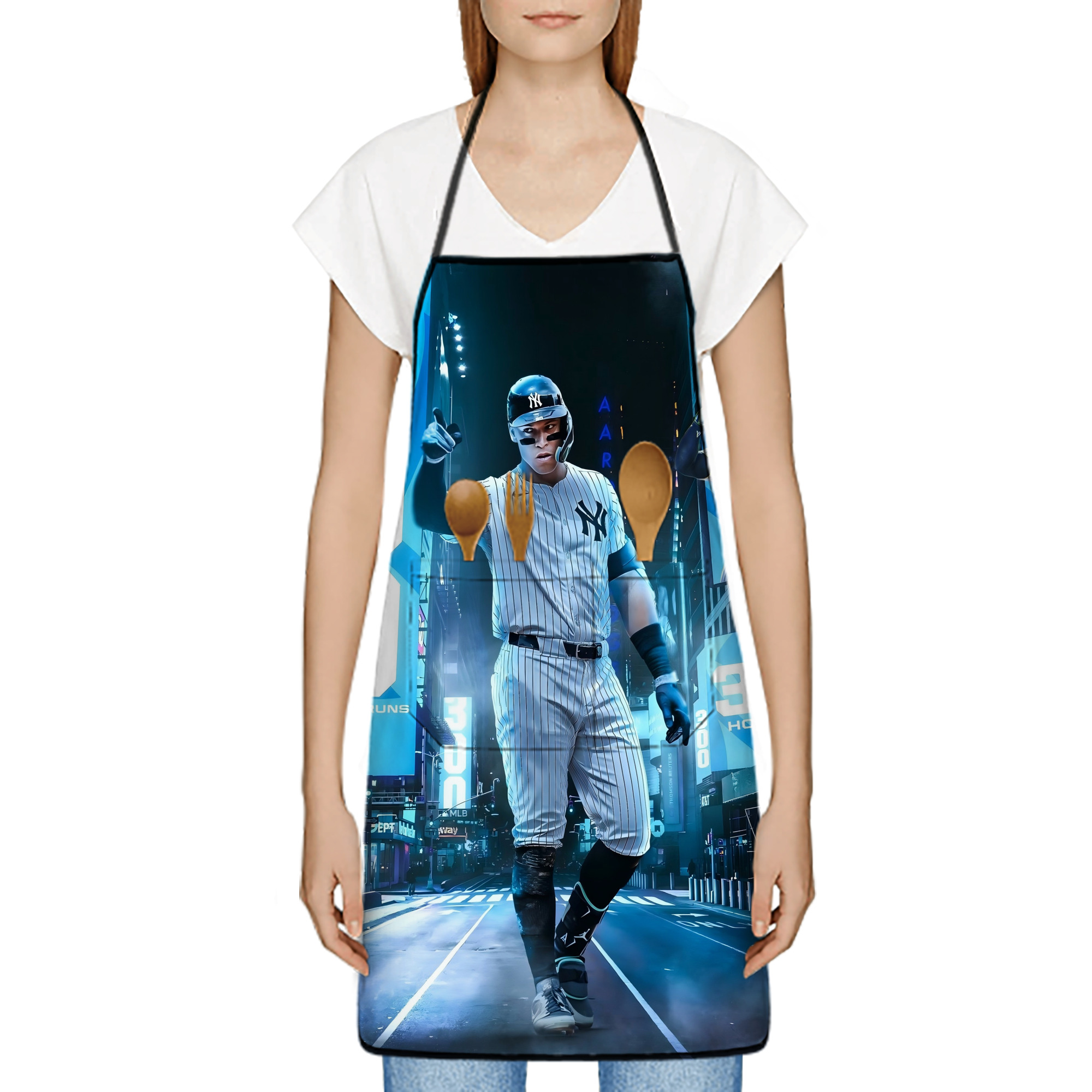 Aaron Judge 300 Home Runs 2 Stain-Resistant Polyester Apron With Pocket – Full Print, Waterproof, Anti-Wrinkle, Anti-Pilling – Ideal For Kitchen, BBQ, Restaurant, Salon & More
