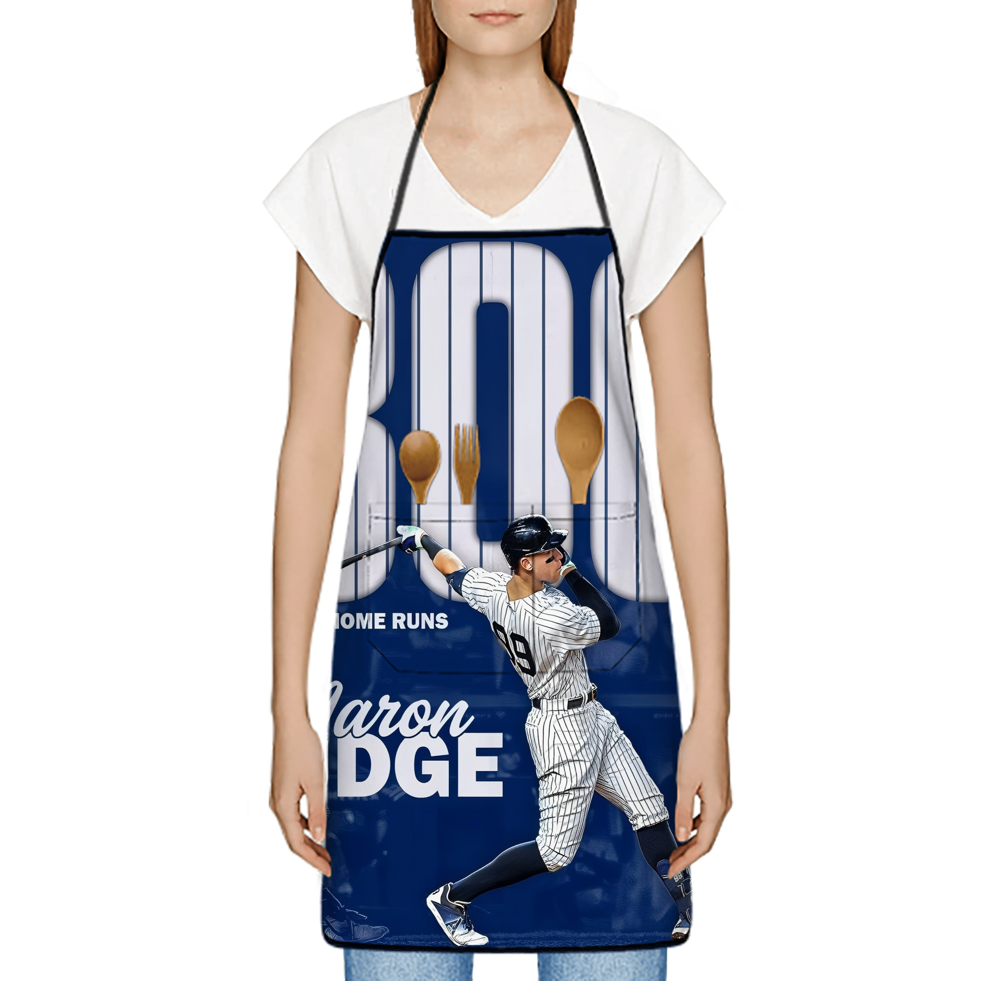 Aaron Judge 300 Home Runs Stain-Resistant Polyester Apron With Pocket – Full Print, Waterproof, Anti-Wrinkle, Anti-Pilling – Ideal For Kitchen, BBQ, Restaurant, Salon & More
