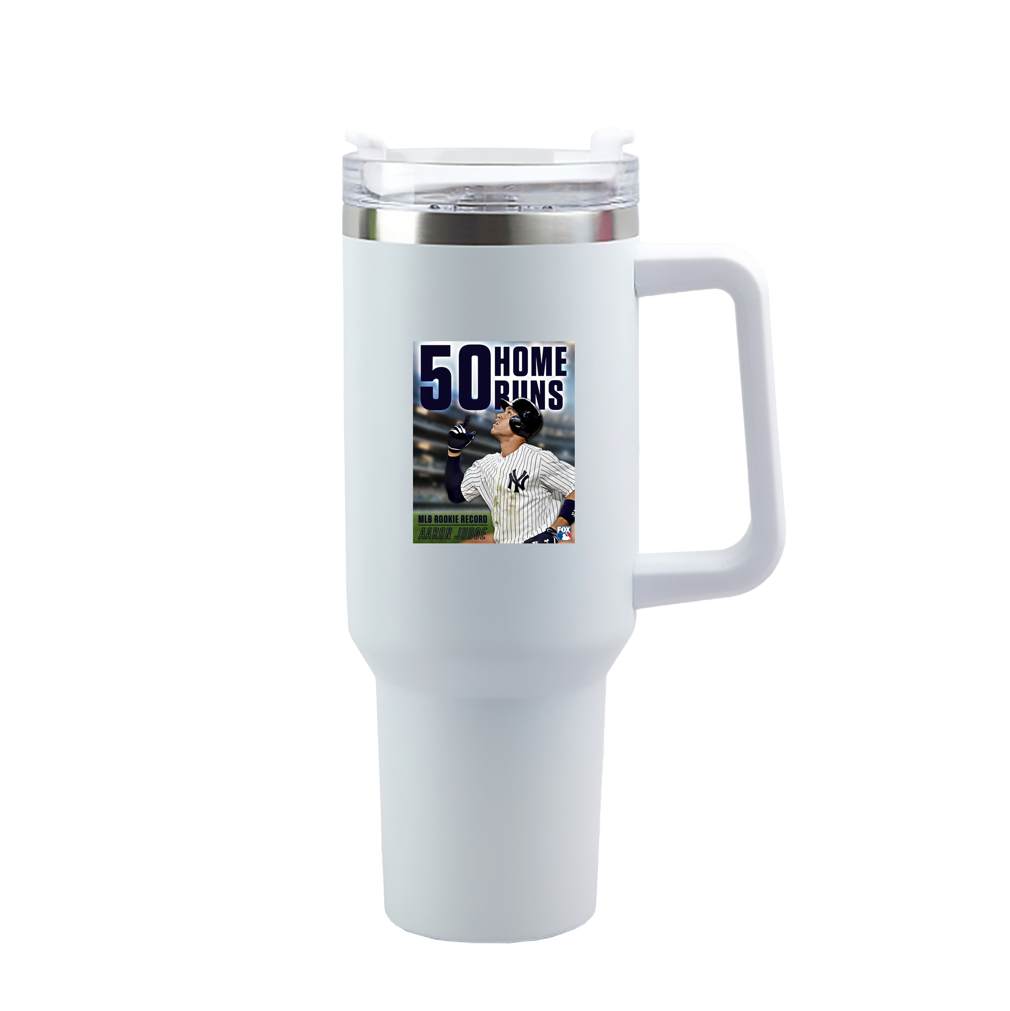 Aaron Judge 50 Home Runs 5 40oz Handle Car Tumbler – Durable Stainless Steel Travel Mug With UV Print – Double Wall Insulated, Fits Most Car Cup Holders