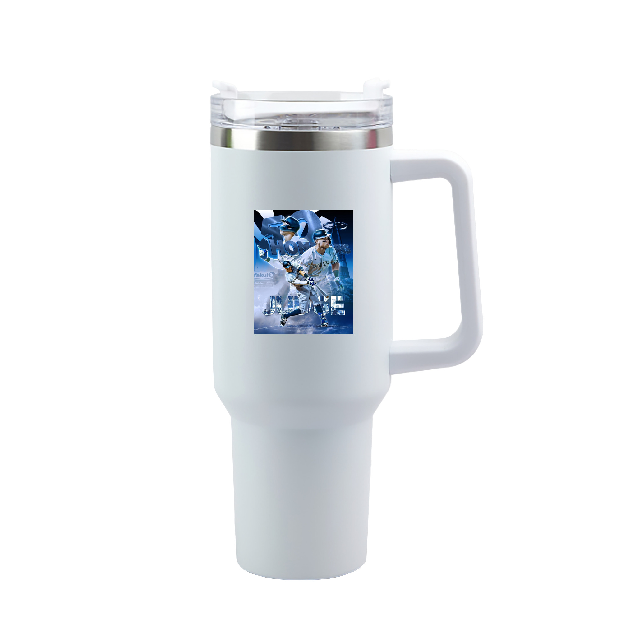 Aaron Judge 50 Home Runs 40oz Handle Car Tumbler – Durable Stainless Steel Travel Mug With UV Print – Double Wall Insulated, Fits Most Car Cup Holders