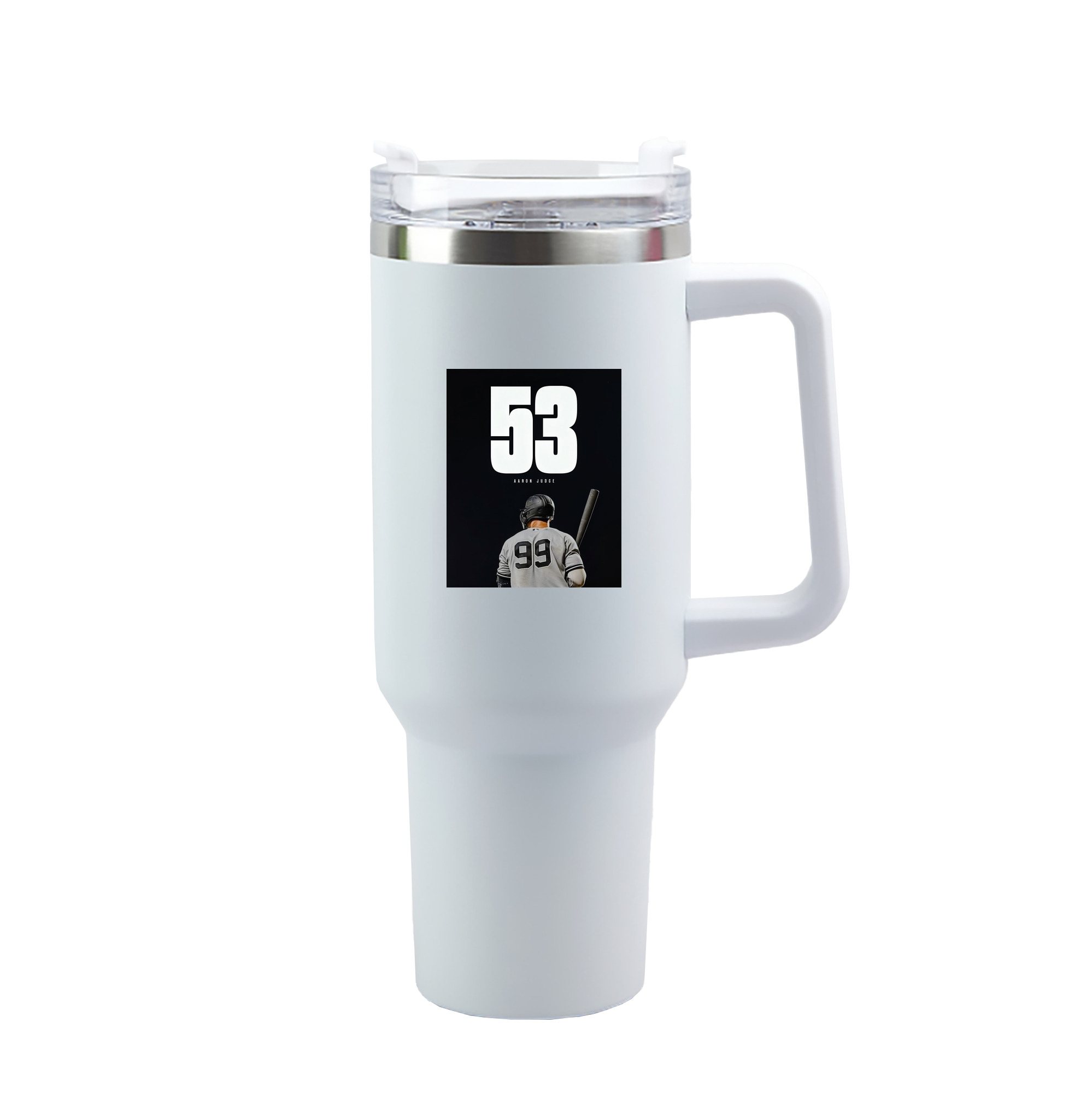 Aaron Judge 53 Home Runs 40oz Handle Car Tumbler – Durable Stainless Steel Travel Mug With UV Print – Double Wall Insulated, Fits Most Car Cup Holders