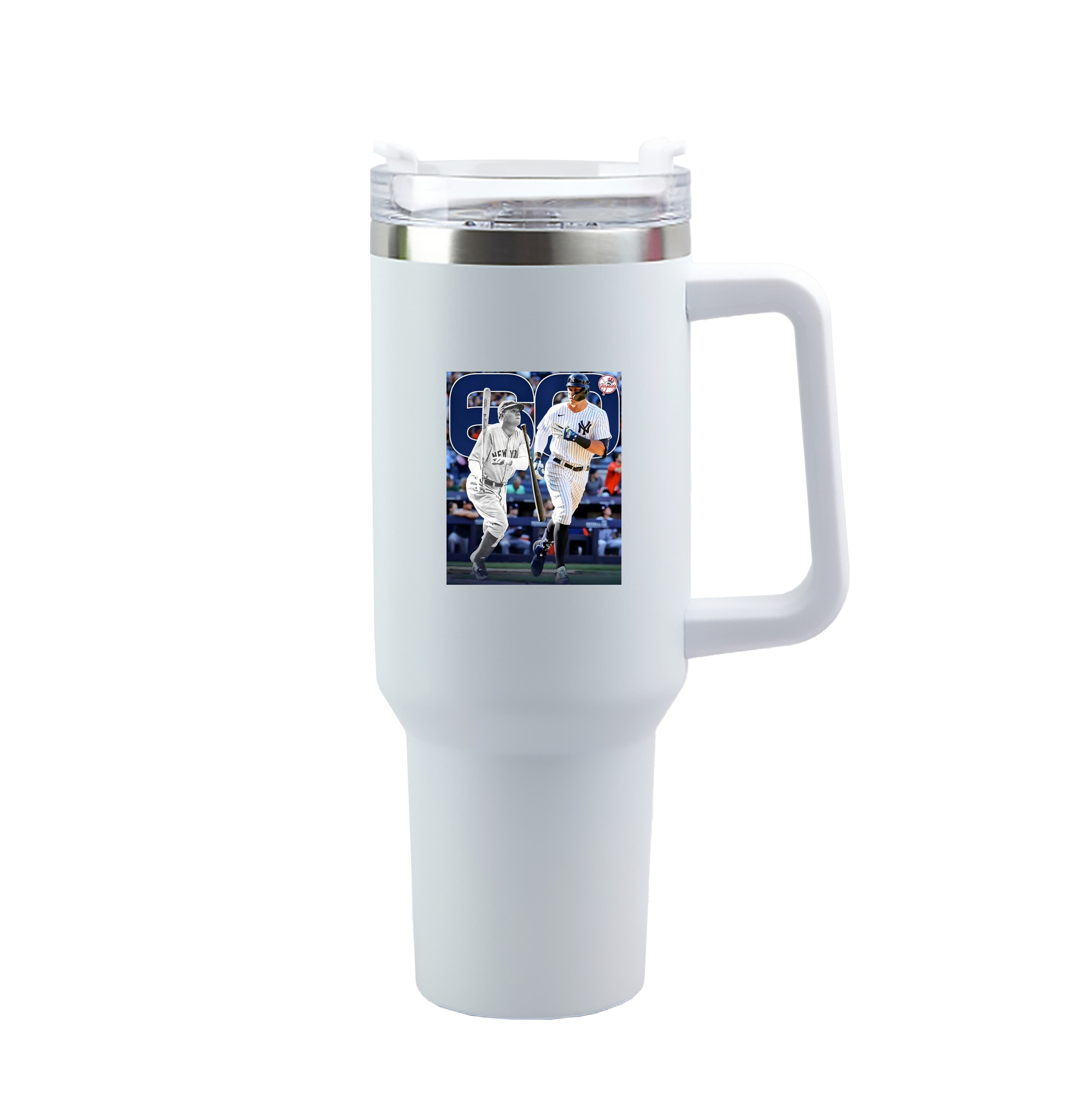 Aaron Judge 60 Home Runs 5 40oz Handle Car Tumbler – Durable Stainless Steel Travel Mug With UV Print – Double Wall Insulated, Fits Most Car Cup Holders