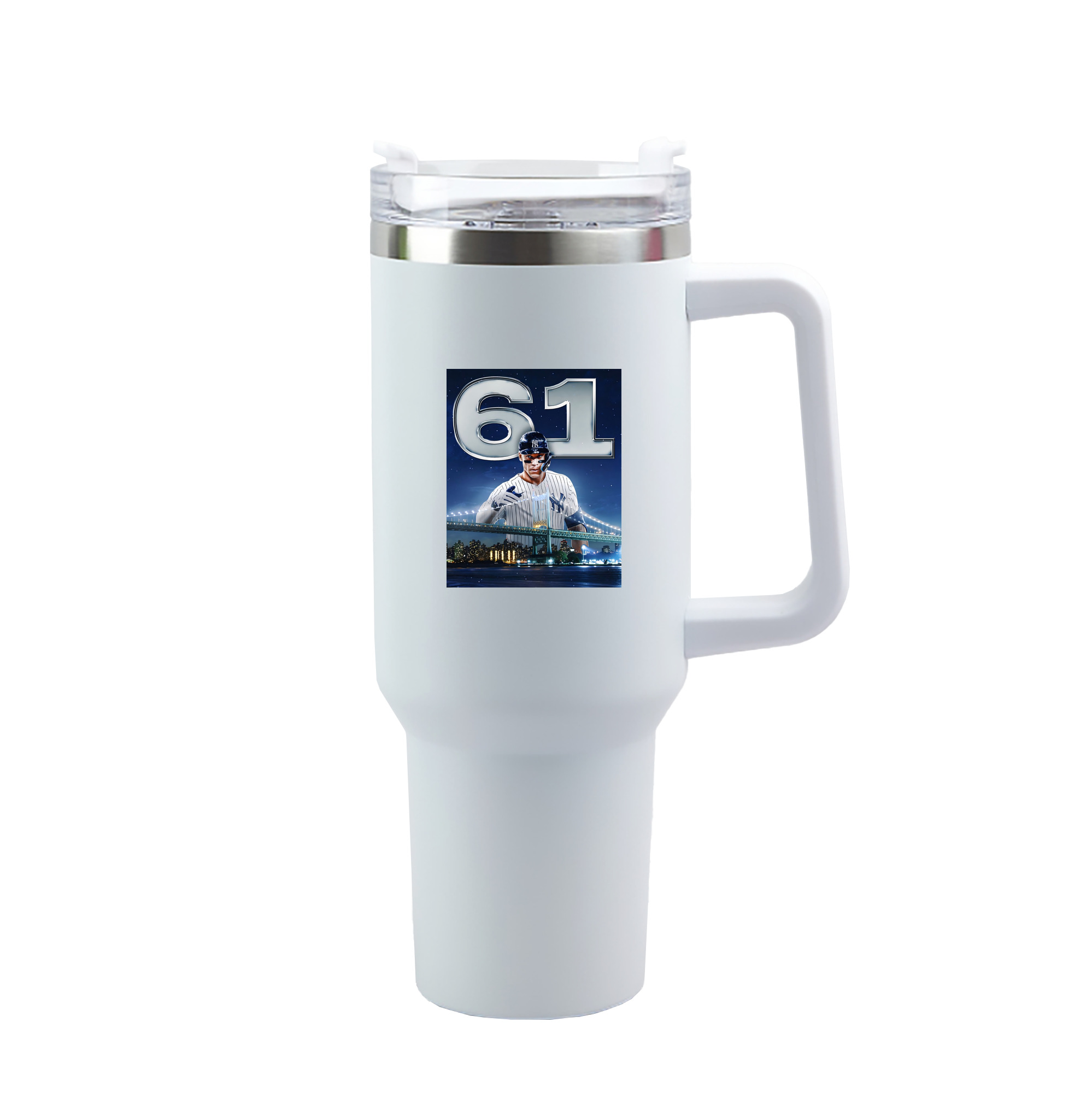 Aaron Judge 61 Home Runs 40oz Handle Car Tumbler – Durable Stainless Steel Travel Mug With UV Print – Double Wall Insulated, Fits Most Car Cup Holders