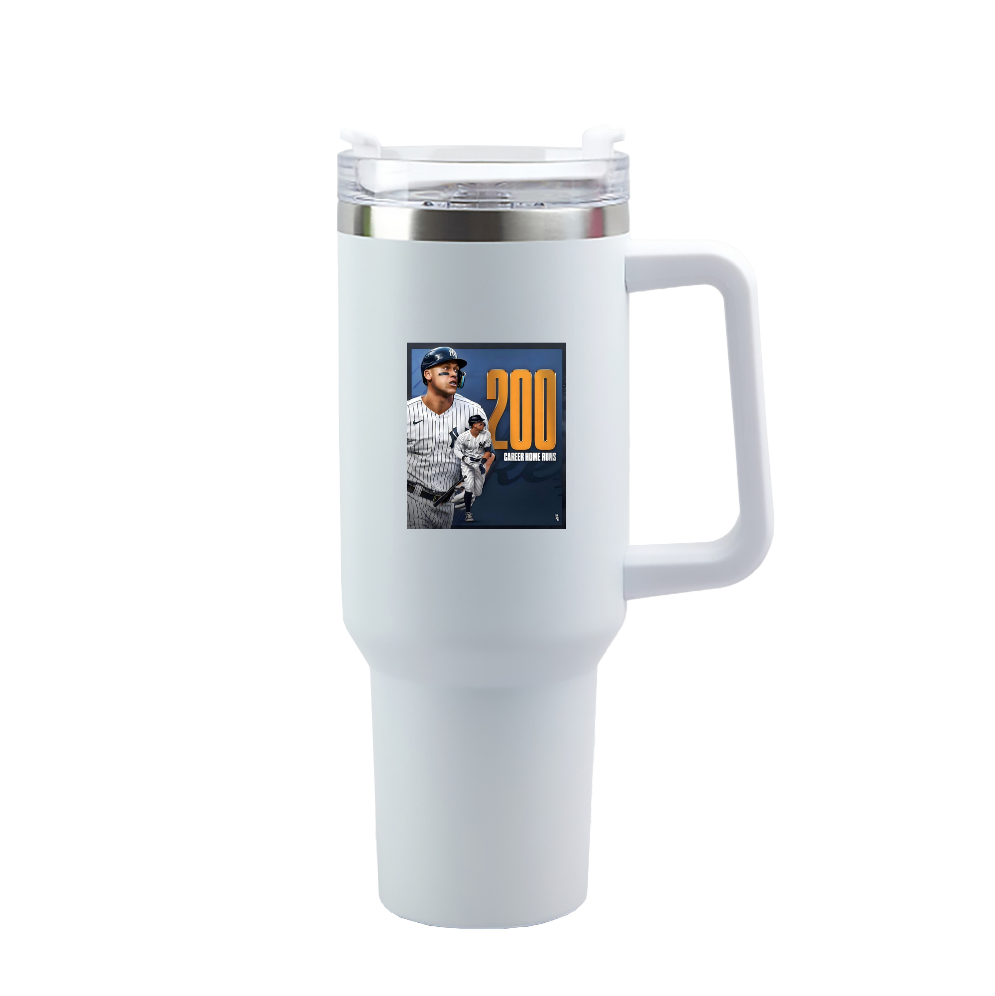Aaron Judge 200 Home Runs 1 40oz Handle Car Tumbler – Durable Stainless Steel Travel Mug With UV Print – Double Wall Insulated, Fits Most Car Cup Holders