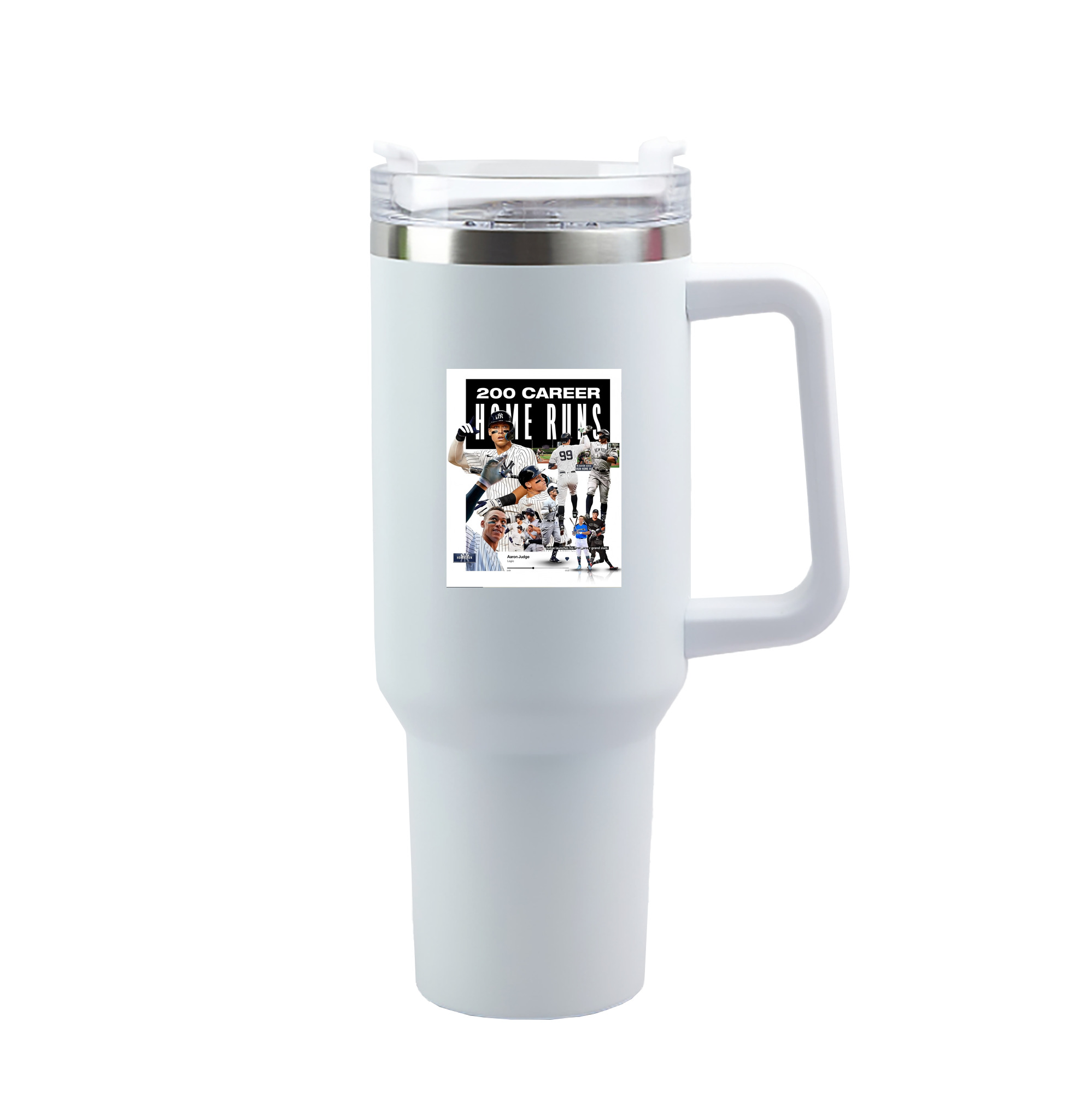 Aaron Judge 200 Home Runs 2 40oz Handle Car Tumbler – Durable Stainless Steel Travel Mug With UV Print – Double Wall Insulated, Fits Most Car Cup Holders