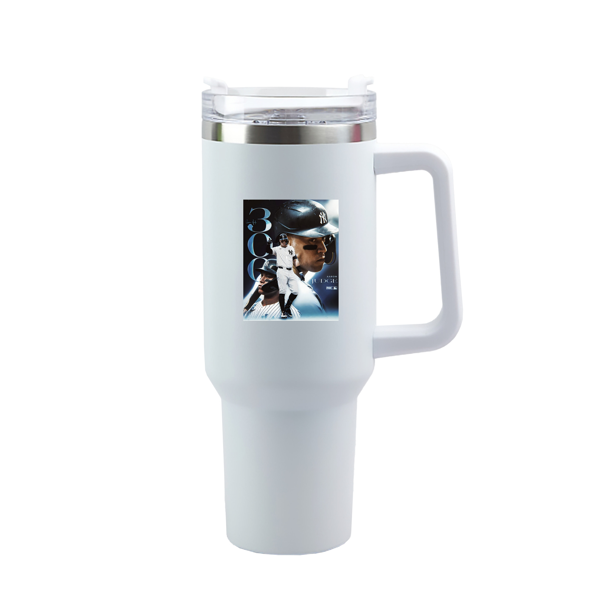 Aaron Judge 300 Home Runs 1 40oz Handle Car Tumbler – Durable Stainless Steel Travel Mug With UV Print – Double Wall Insulated, Fits Most Car Cup Holders
