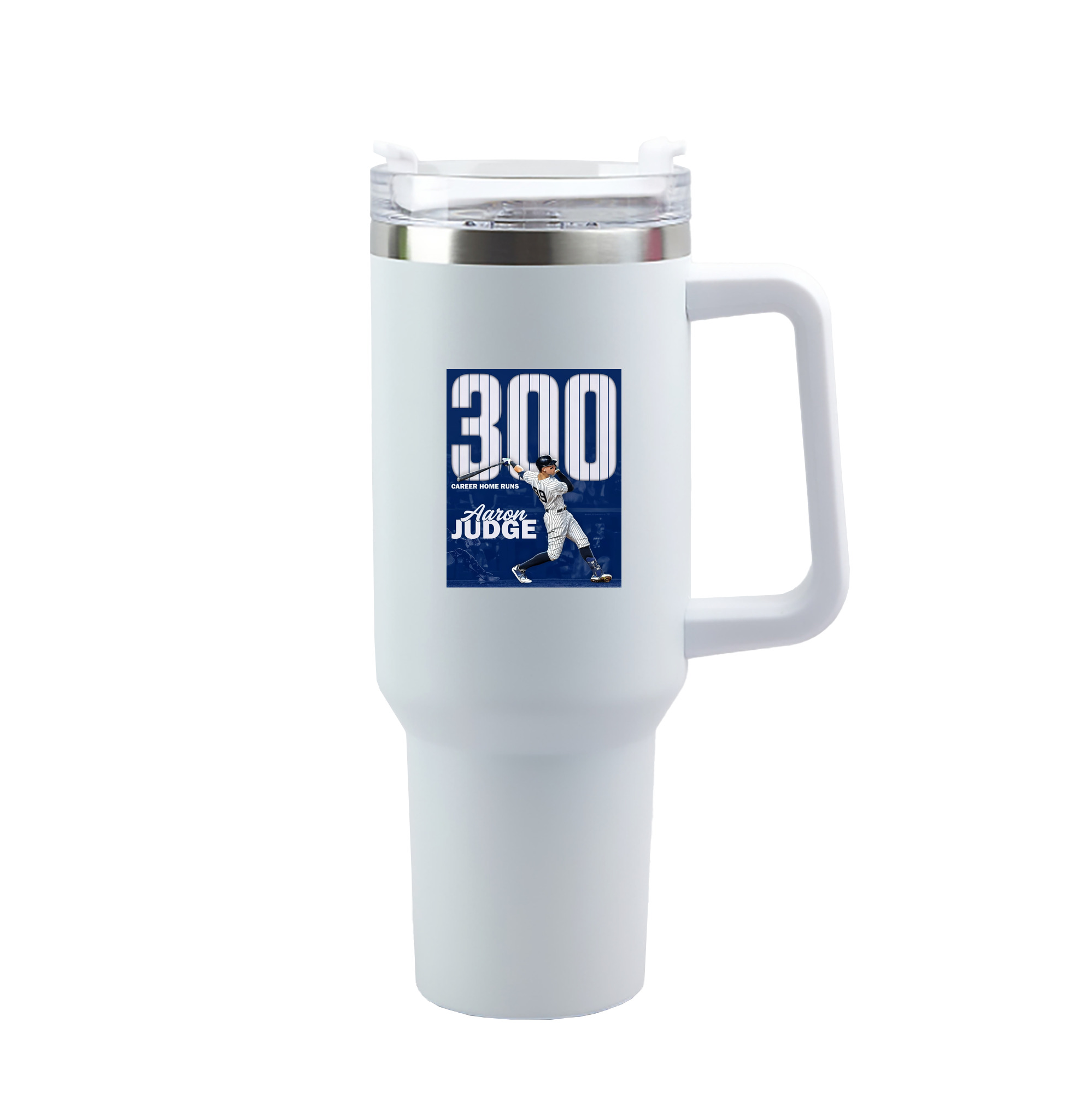 Aaron Judge 300 Home Runs 40oz Handle Car Tumbler – Durable Stainless Steel Travel Mug With UV Print – Double Wall Insulated, Fits Most Car Cup Holders
