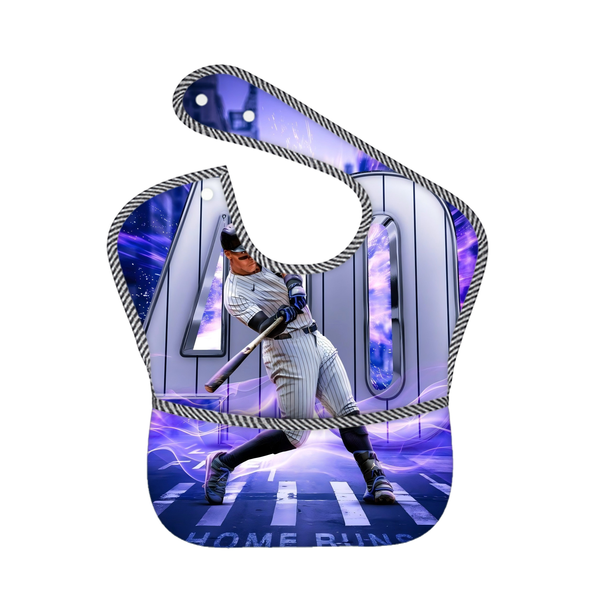 Aaron Judge 40 Home Runs Adjustable Waterproof Toddler Bib – Full-Print Durable Polyester – Foldable Crumb Pocket – Easy Snap Closure – Soft