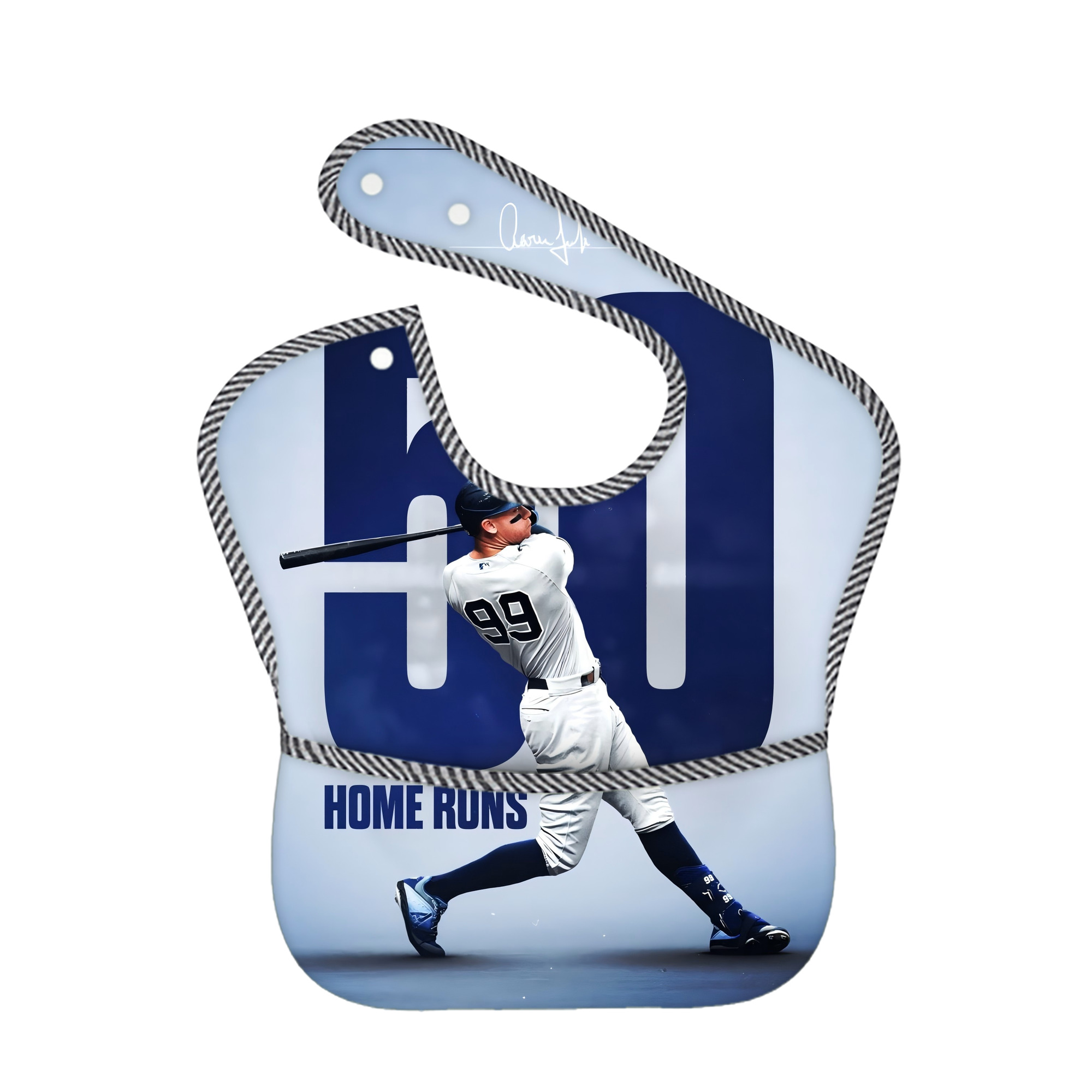 Aaron Judge 50 Home Runs 4 Adjustable Waterproof Toddler Bib – Full-Print Durable Polyester – Foldable Crumb Pocket – Easy Snap Closure – Soft
