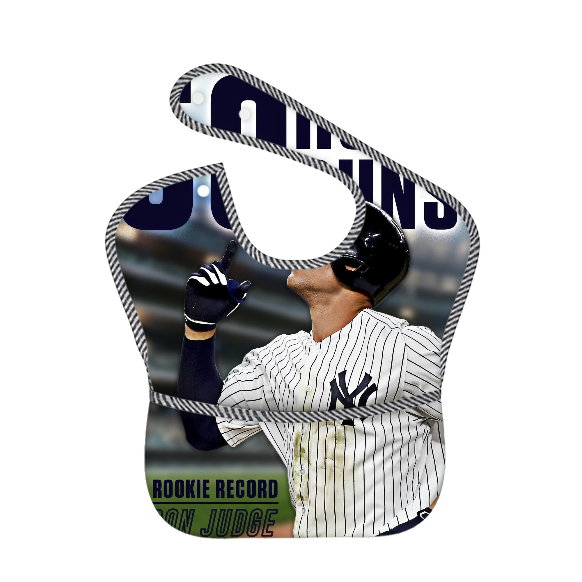 Aaron Judge 50 Home Runs 5 Adjustable Waterproof Toddler Bib – Full-Print Durable Polyester – Foldable Crumb Pocket – Easy Snap Closure – Soft