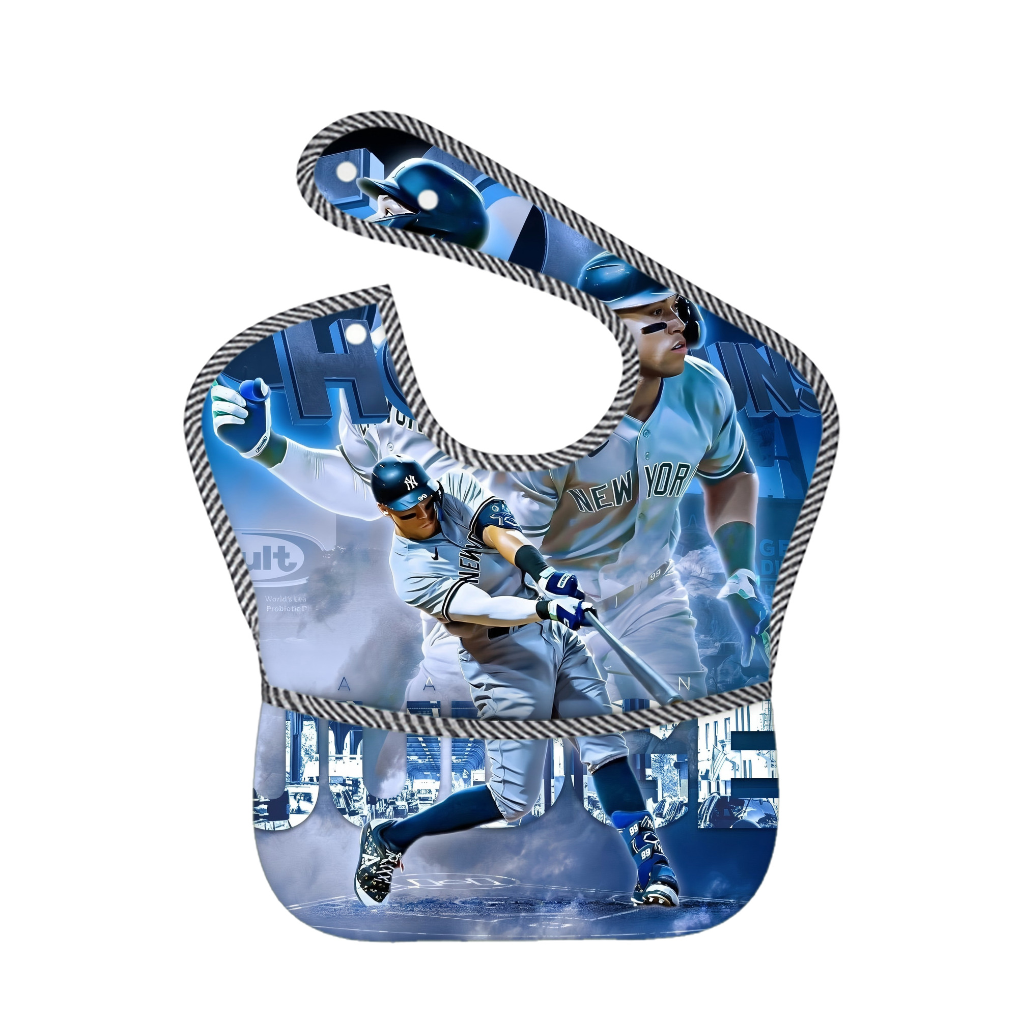 Aaron Judge 50 Home Runs Adjustable Waterproof Toddler Bib – Full-Print Durable Polyester – Foldable Crumb Pocket – Easy Snap Closure – Soft