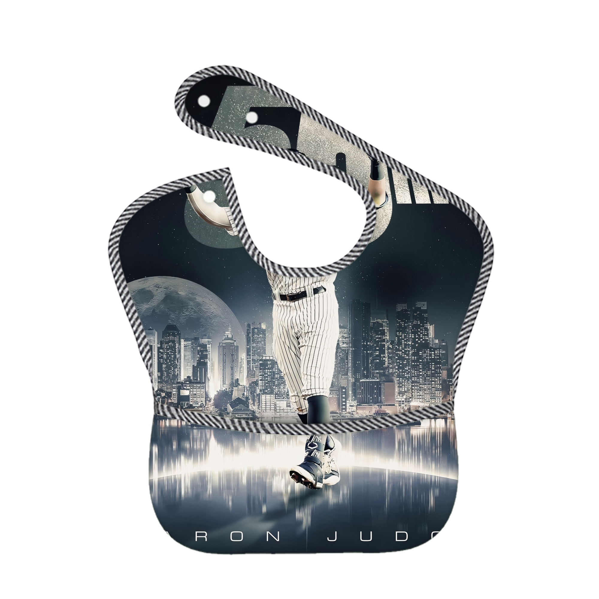 Aaron Judge 55 Home Runs Adjustable Waterproof Toddler Bib – Full-Print Durable Polyester – Foldable Crumb Pocket – Easy Snap Closure – Soft