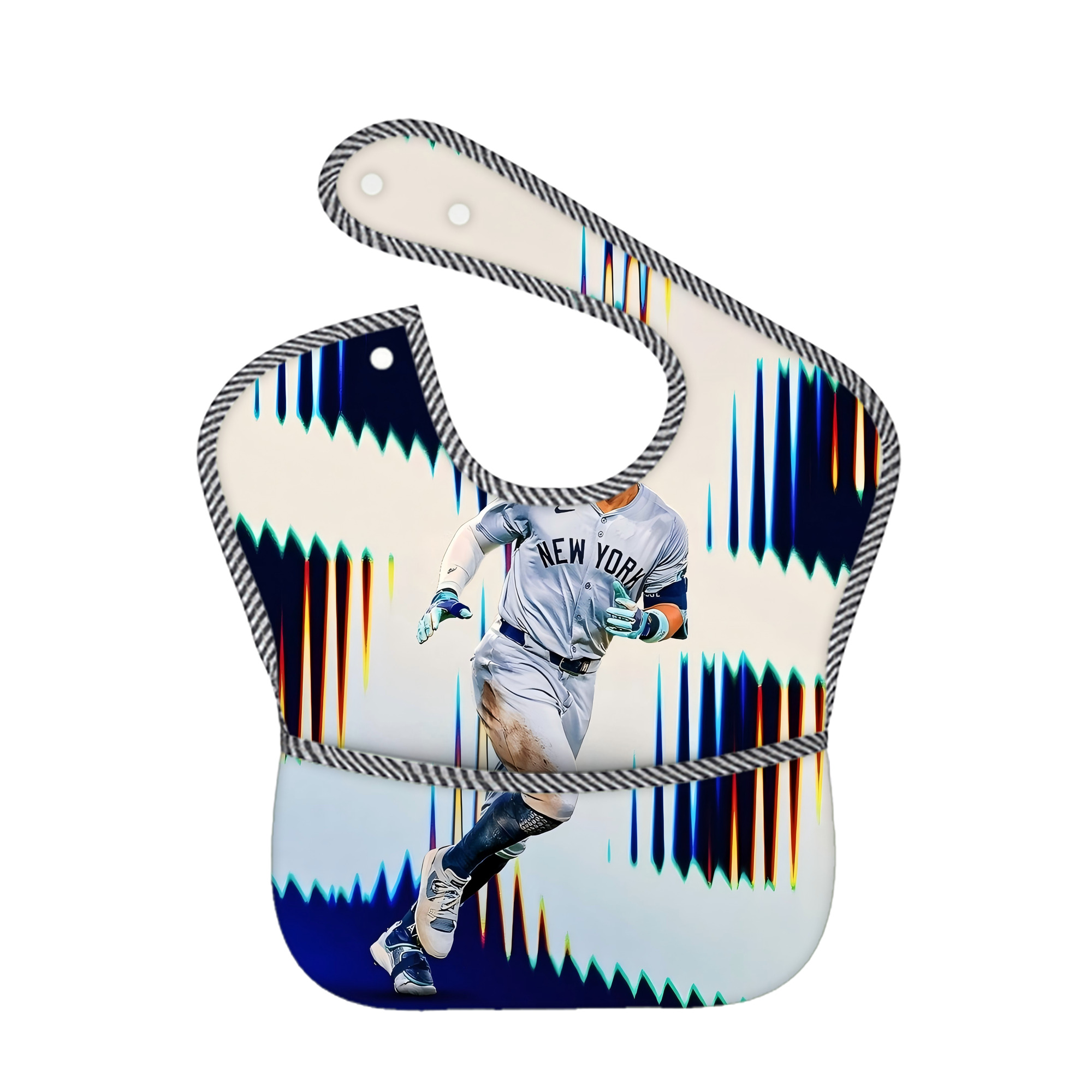 Aaron Judge 56 Home Runs Adjustable Waterproof Toddler Bib – Full-Print Durable Polyester – Foldable Crumb Pocket – Easy Snap Closure – Soft