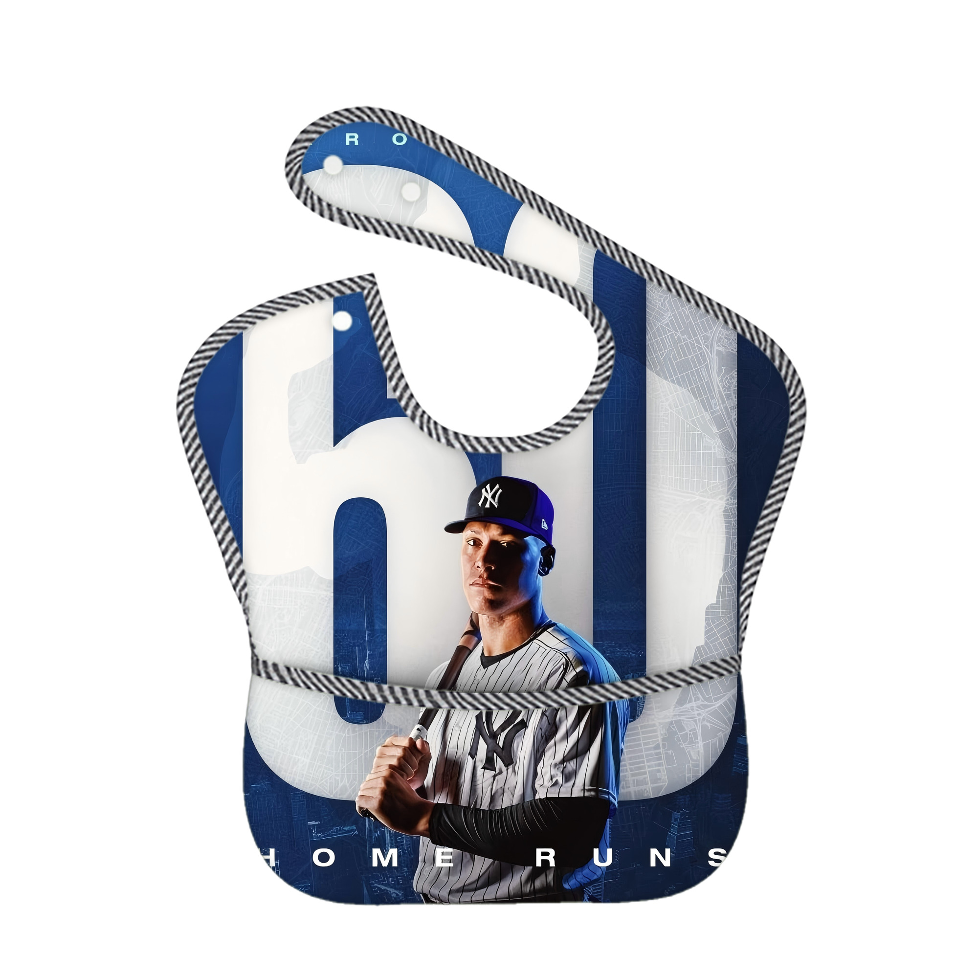 Aaron Judge 60 Home Runs Adjustable Waterproof Toddler Bib – Full-Print Durable Polyester – Foldable Crumb Pocket – Easy Snap Closure – Soft