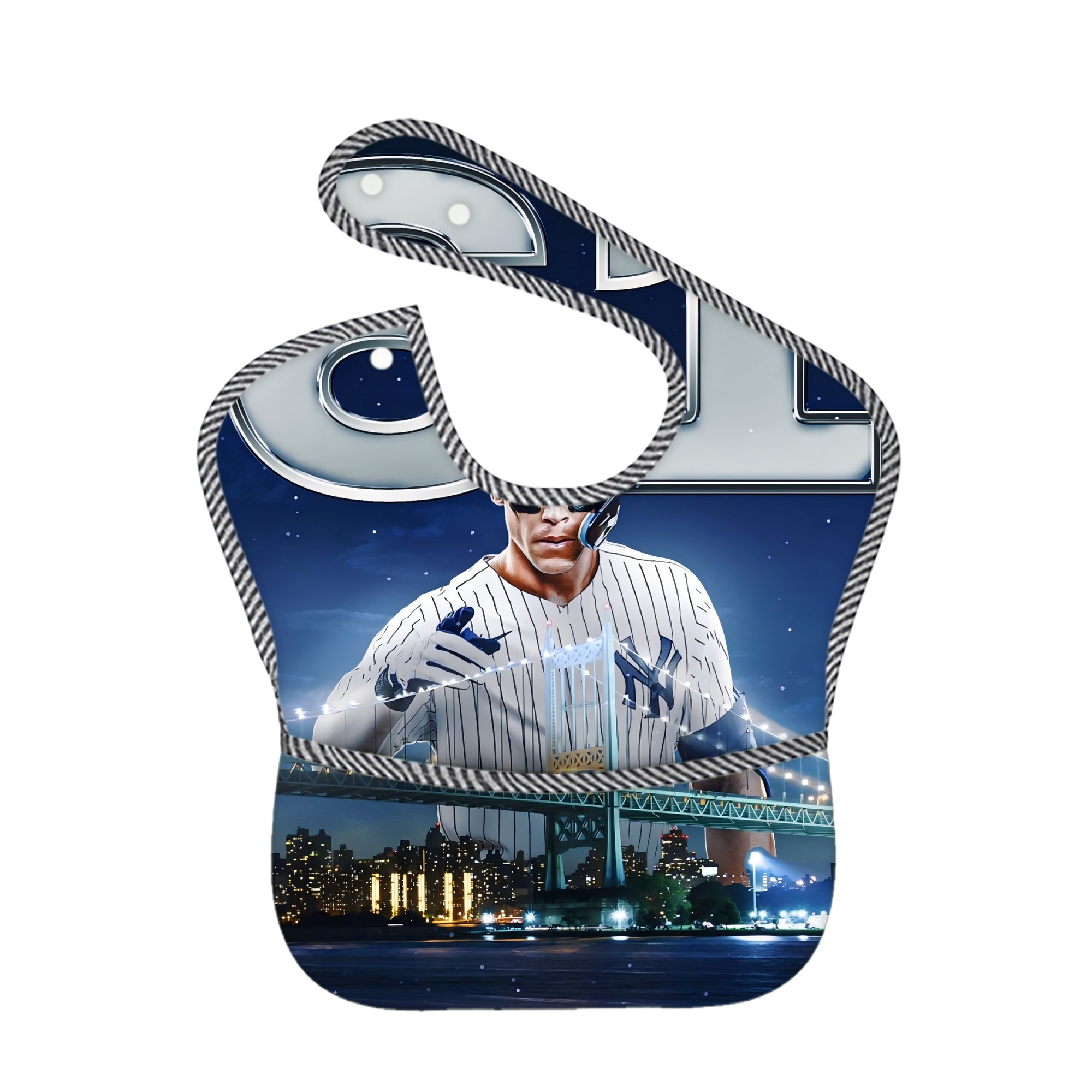 Aaron Judge 61 Home Runs Adjustable Waterproof Toddler Bib – Full-Print Durable Polyester – Foldable Crumb Pocket – Easy Snap Closure – Soft