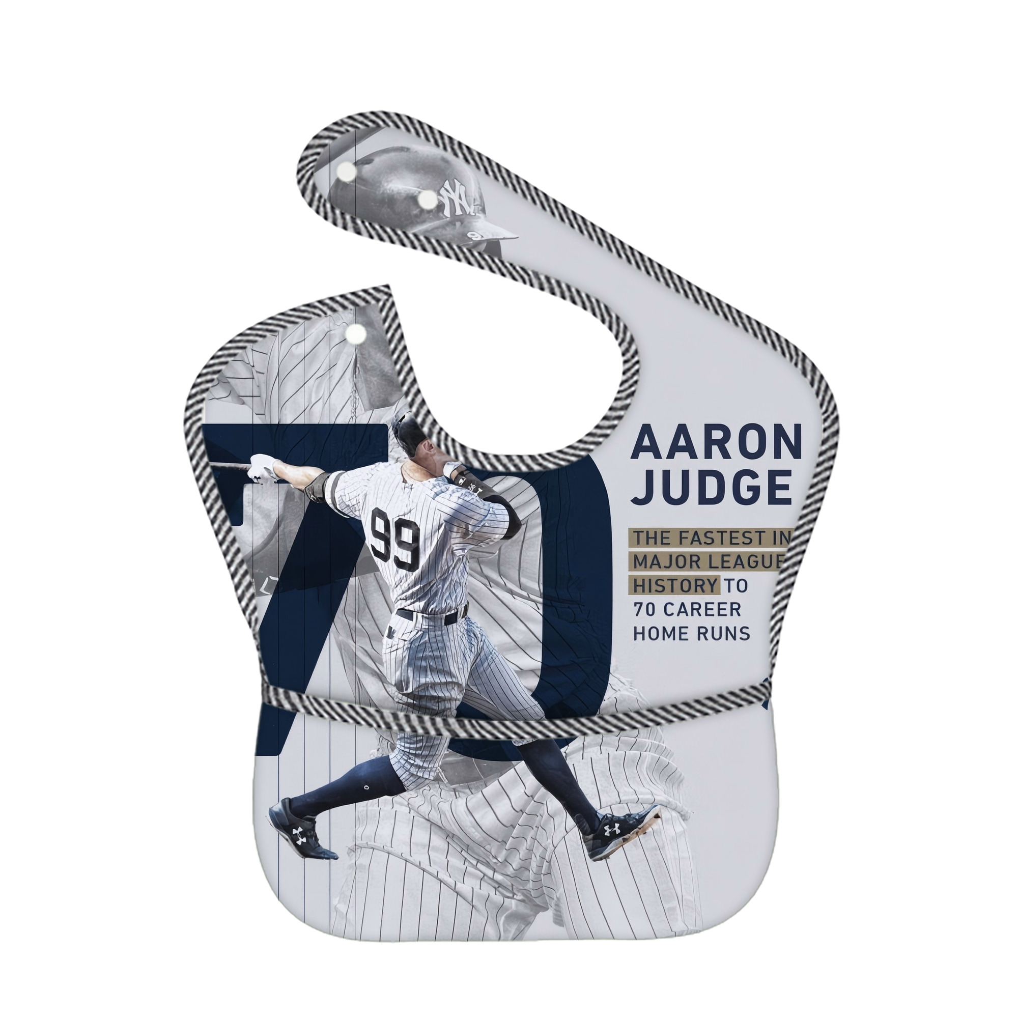 Aaron Judge 70 Home Runs Adjustable Waterproof Toddler Bib – Full-Print Durable Polyester – Foldable Crumb Pocket – Easy Snap Closure – Soft