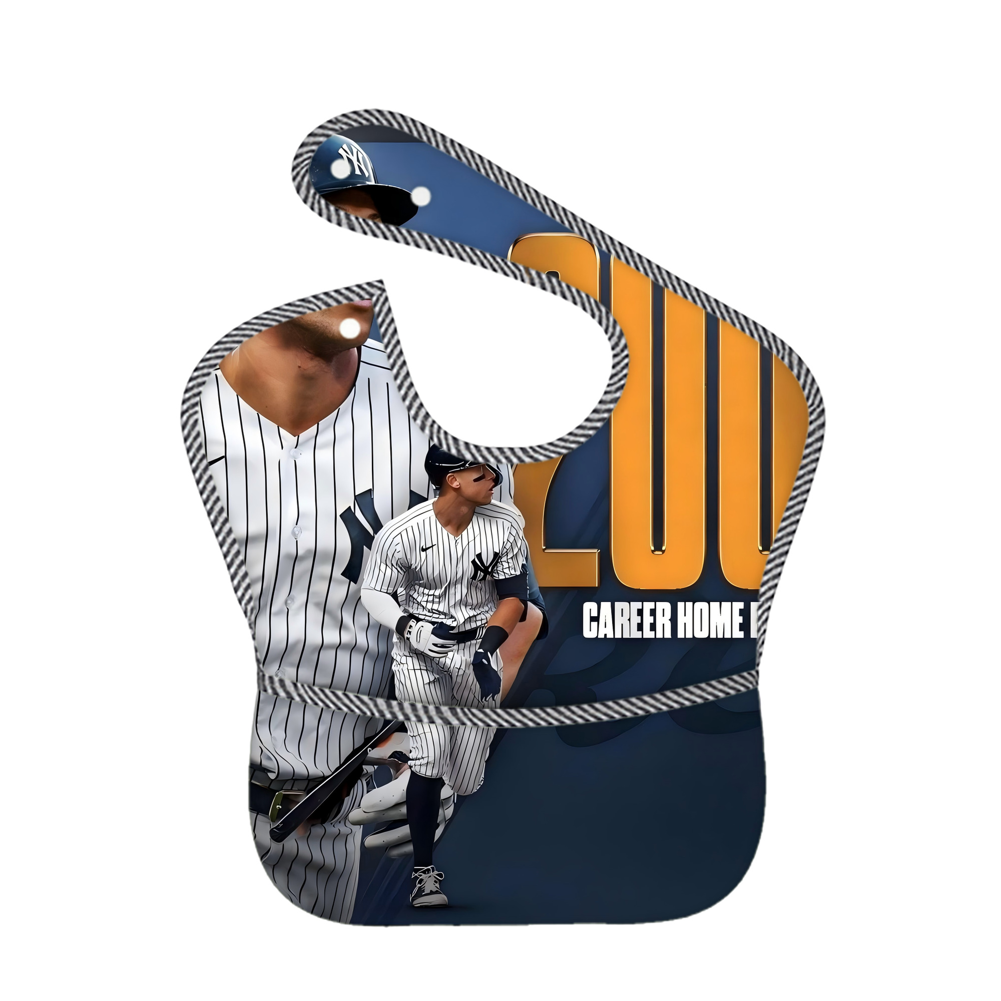 Aaron Judge 200 Home Runs 1 Adjustable Waterproof Toddler Bib – Full-Print Durable Polyester – Foldable Crumb Pocket – Easy Snap Closure – Soft