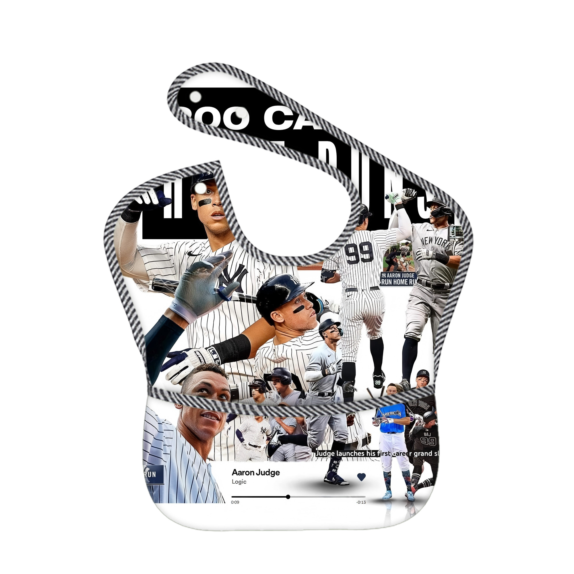 Aaron Judge 200 Home Runs 2 Adjustable Waterproof Toddler Bib – Full-Print Durable Polyester – Foldable Crumb Pocket – Easy Snap Closure – Soft
