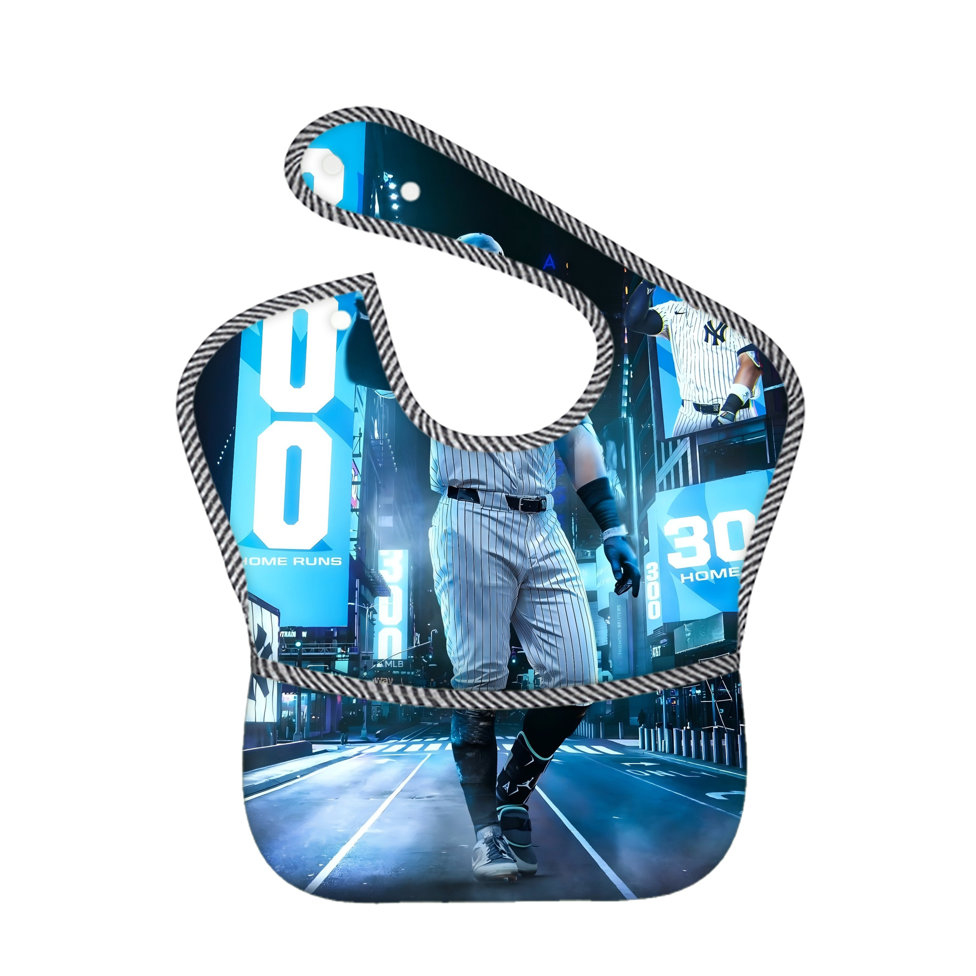 Aaron Judge 300 Home Runs 2 Adjustable Waterproof Toddler Bib – Full-Print Durable Polyester – Foldable Crumb Pocket – Easy Snap Closure – Soft