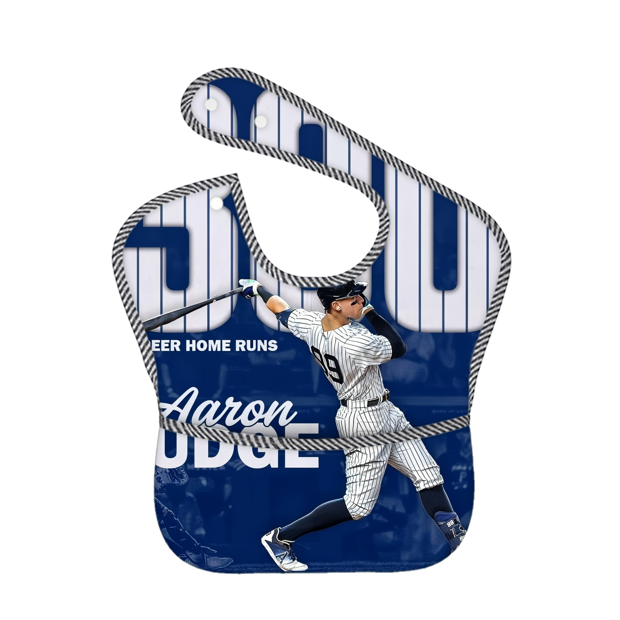 Aaron Judge 300 Home Runs Adjustable Waterproof Toddler Bib – Full-Print Durable Polyester – Foldable Crumb Pocket – Easy Snap Closure – Soft