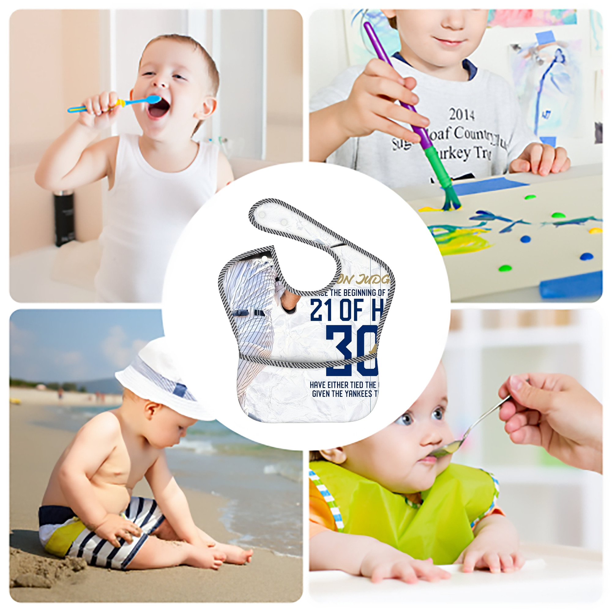 Aaron Judge 30 Home Runs Adjustable Waterproof Toddler Bib – Full-Print Durable Polyester – Foldable Crumb Pocket – Easy Snap Closure – Soft