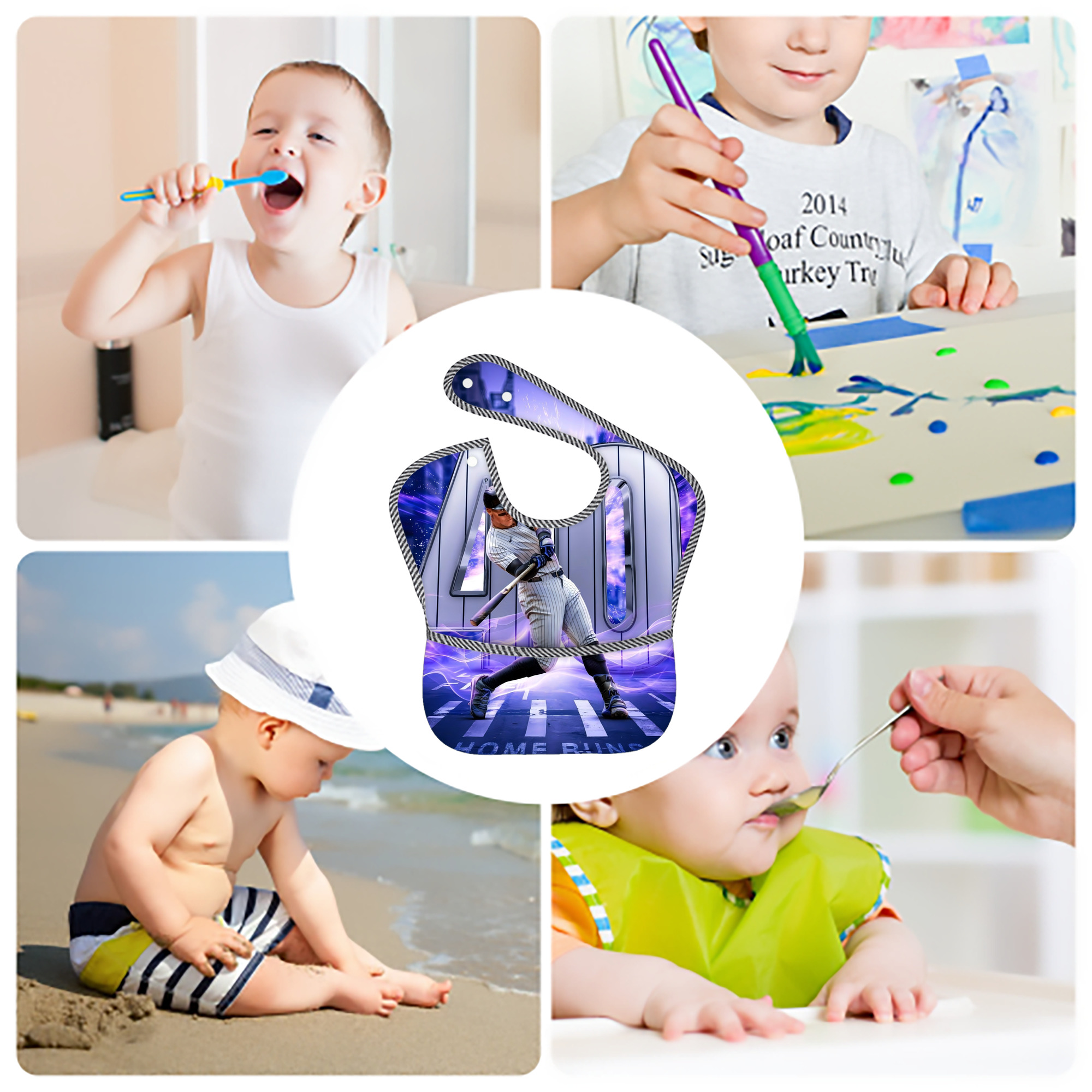 Aaron Judge 40 Home Runs Adjustable Waterproof Toddler Bib – Full-Print Durable Polyester – Foldable Crumb Pocket – Easy Snap Closure – Soft