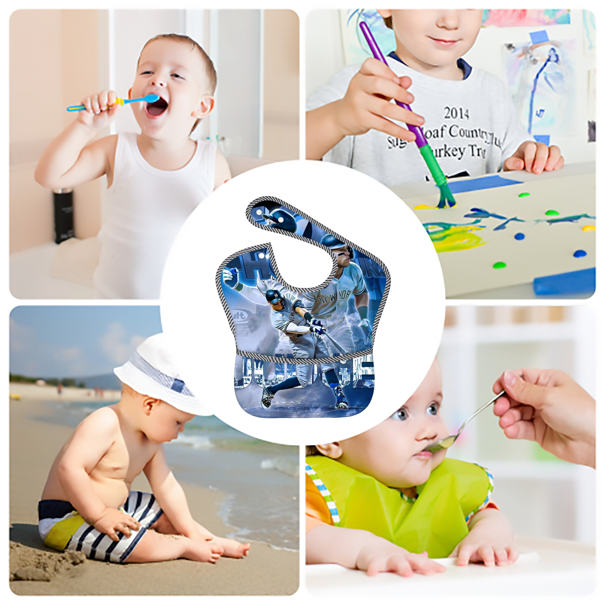 Aaron Judge 50 Home Runs Adjustable Waterproof Toddler Bib – Full-Print Durable Polyester – Foldable Crumb Pocket – Easy Snap Closure – Soft