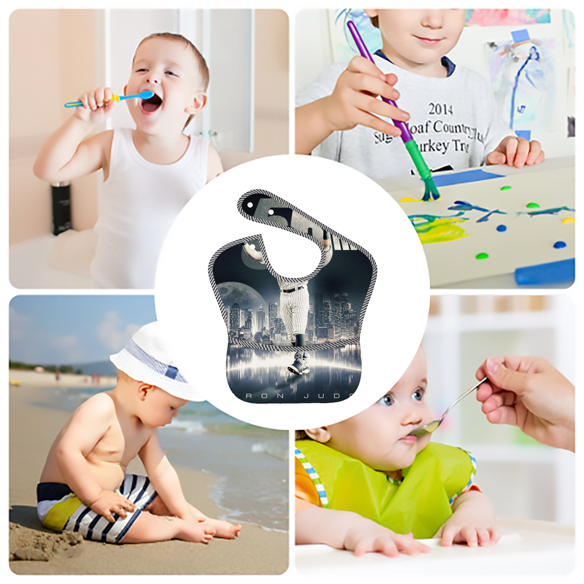 Aaron Judge 55 Home Runs Adjustable Waterproof Toddler Bib – Full-Print Durable Polyester – Foldable Crumb Pocket – Easy Snap Closure – Soft