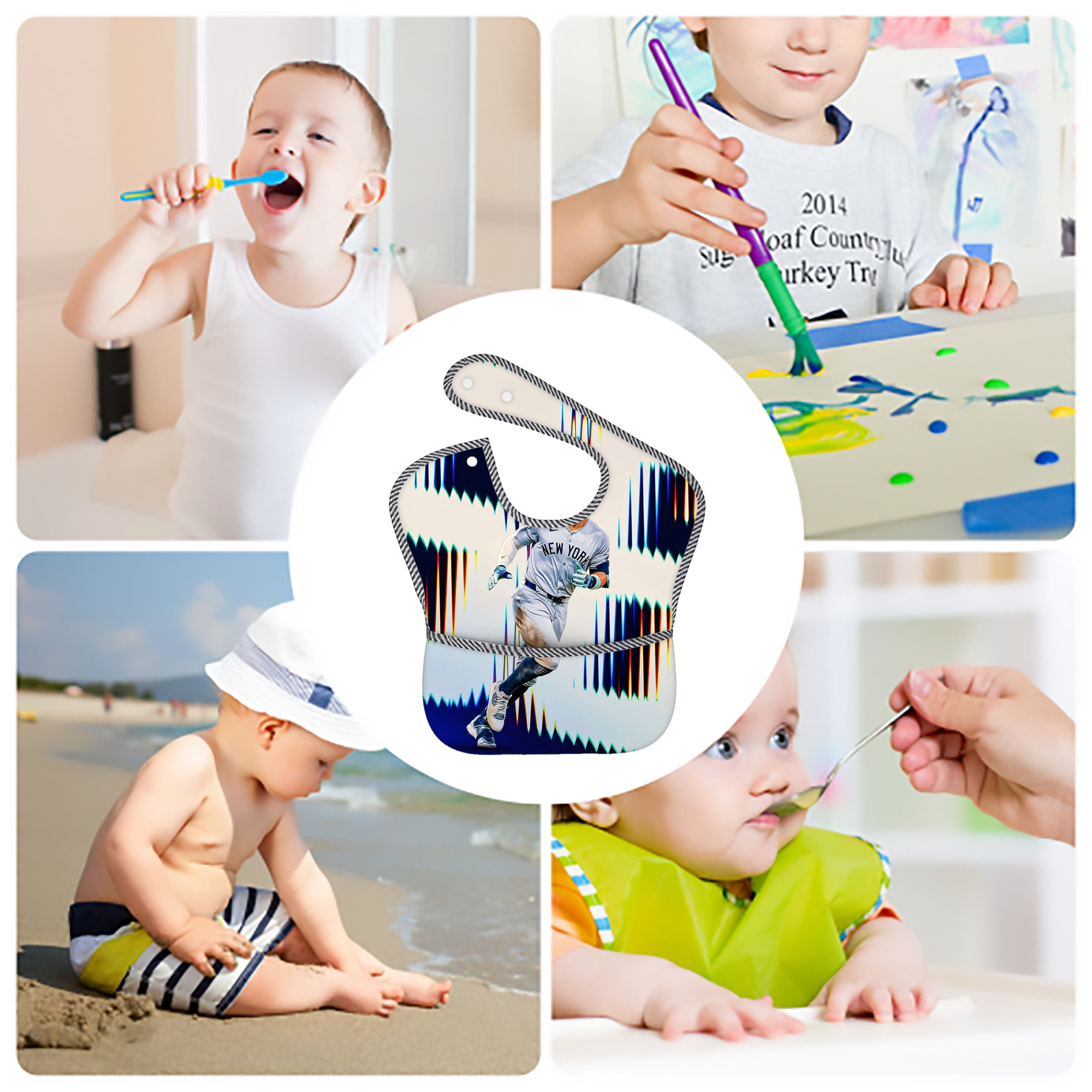 Aaron Judge 56 Home Runs Adjustable Waterproof Toddler Bib – Full-Print Durable Polyester – Foldable Crumb Pocket – Easy Snap Closure – Soft
