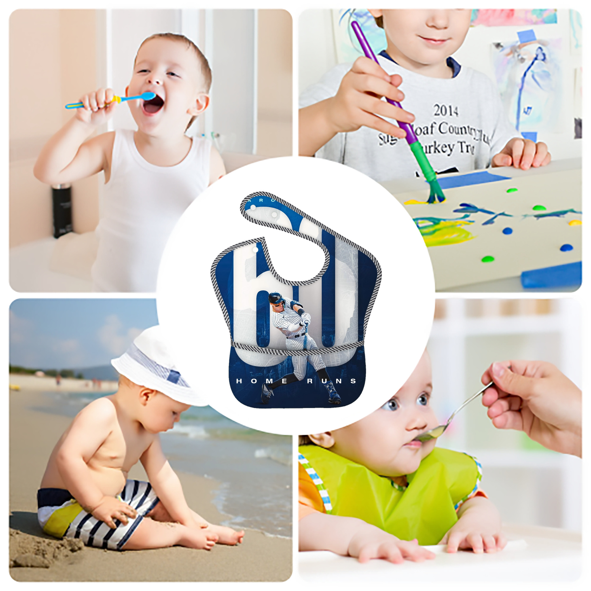 Aaron Judge 60 Home Runs 2 Adjustable Waterproof Toddler Bib – Full-Print Durable Polyester – Foldable Crumb Pocket – Easy Snap Closure – Soft