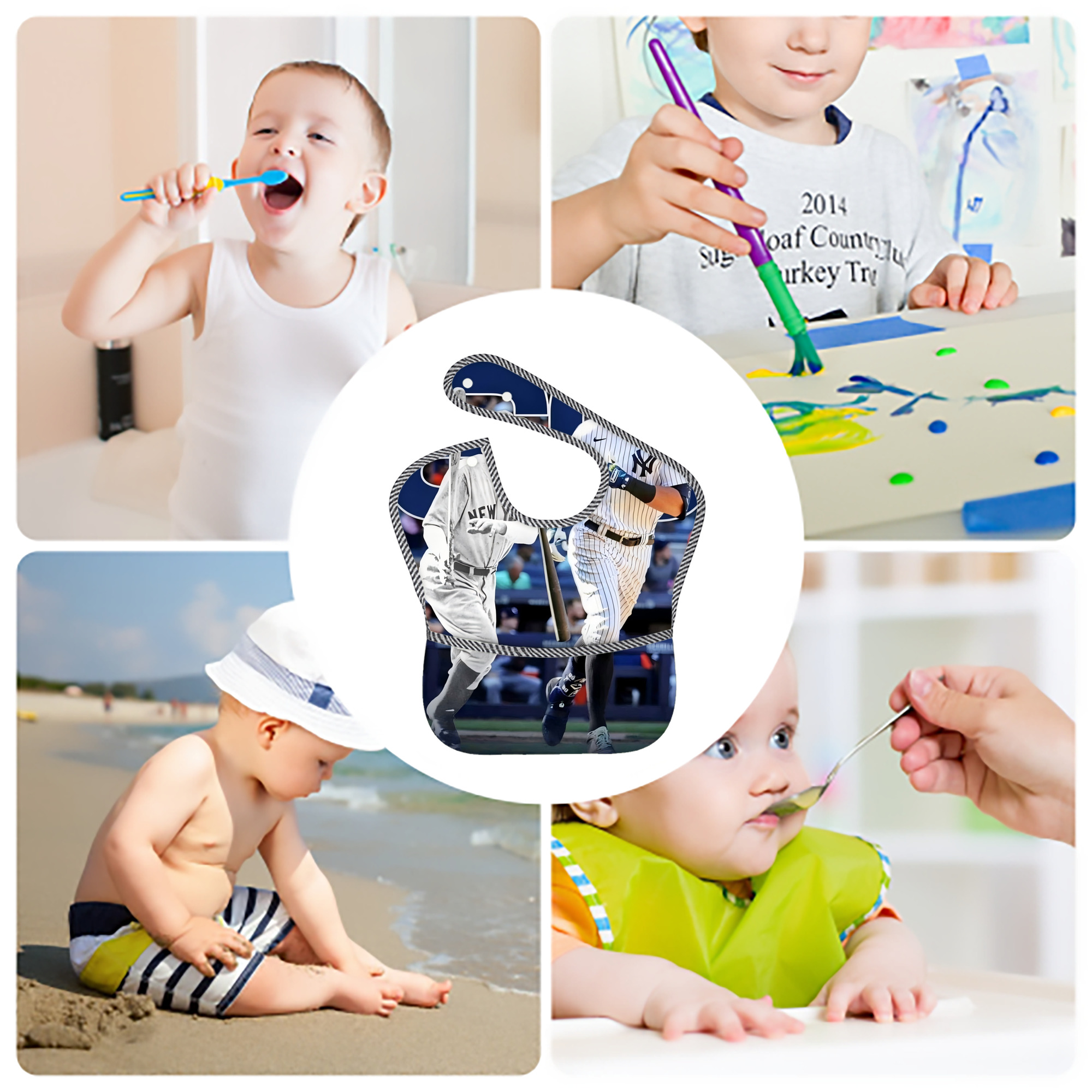 Aaron Judge 60 Home Runs 5 Adjustable Waterproof Toddler Bib – Full-Print Durable Polyester – Foldable Crumb Pocket – Easy Snap Closure – Soft