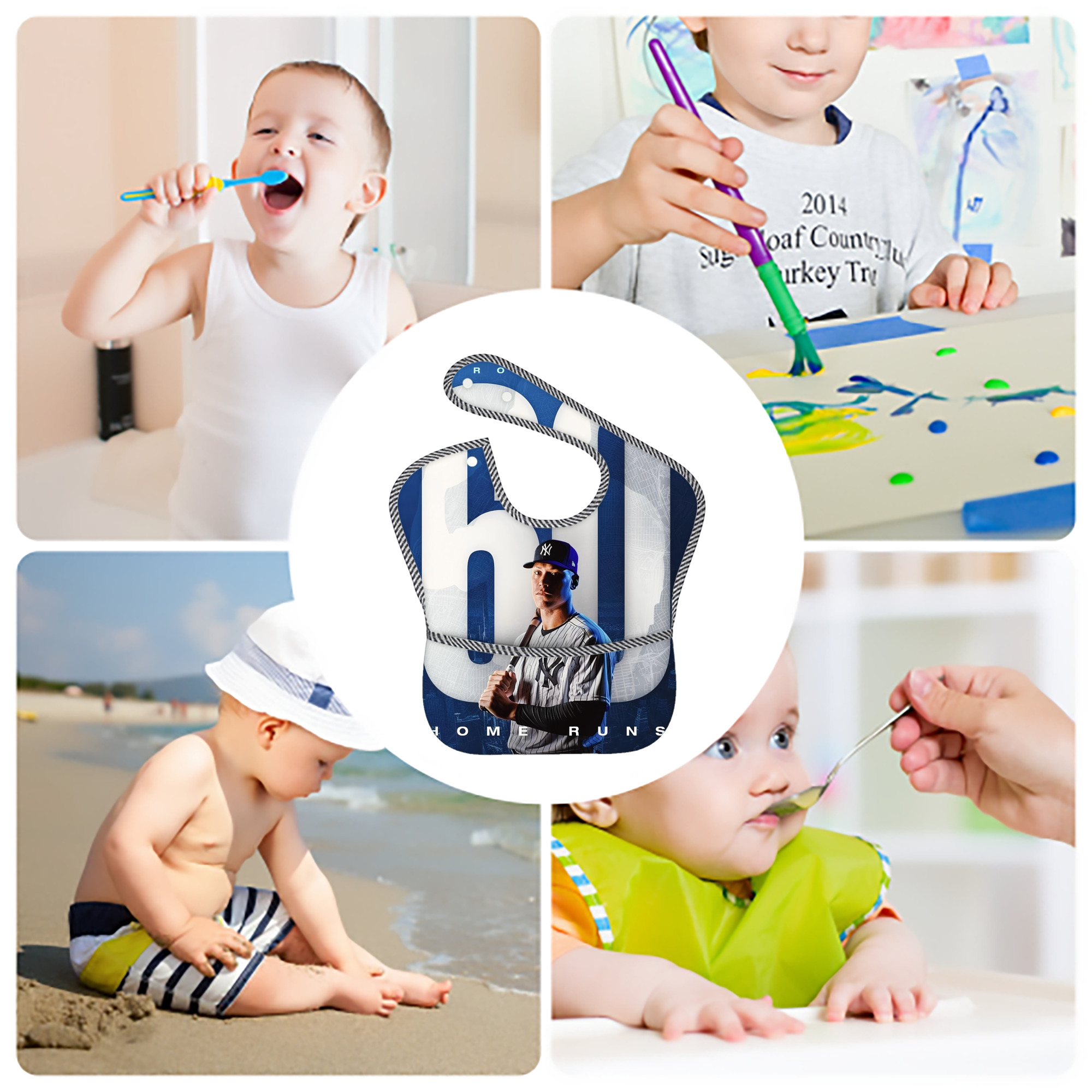 Aaron Judge 60 Home Runs Adjustable Waterproof Toddler Bib – Full-Print Durable Polyester – Foldable Crumb Pocket – Easy Snap Closure – Soft