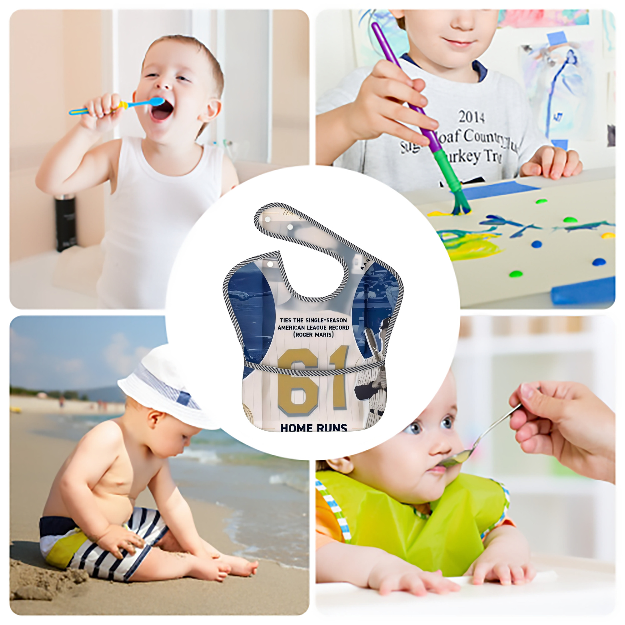 Aaron Judge 61 Home Runs 2 Adjustable Waterproof Toddler Bib – Full-Print Durable Polyester – Foldable Crumb Pocket – Easy Snap Closure – Soft