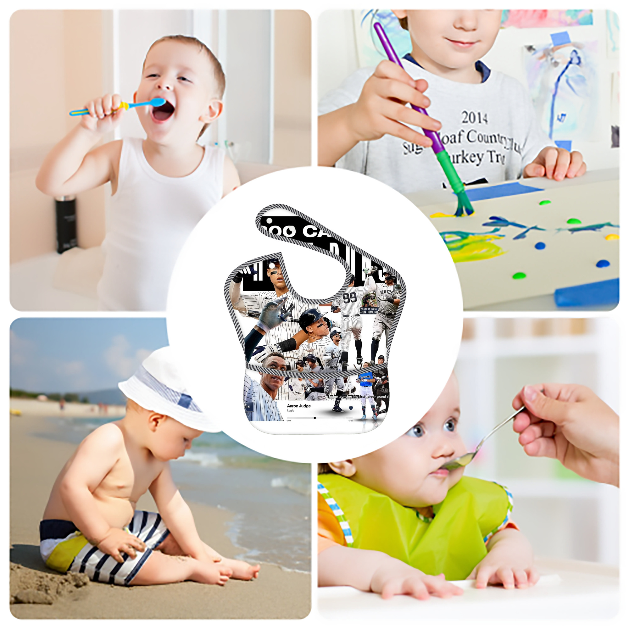 Aaron Judge 200 Home Runs 2 Adjustable Waterproof Toddler Bib – Full-Print Durable Polyester – Foldable Crumb Pocket – Easy Snap Closure – Soft