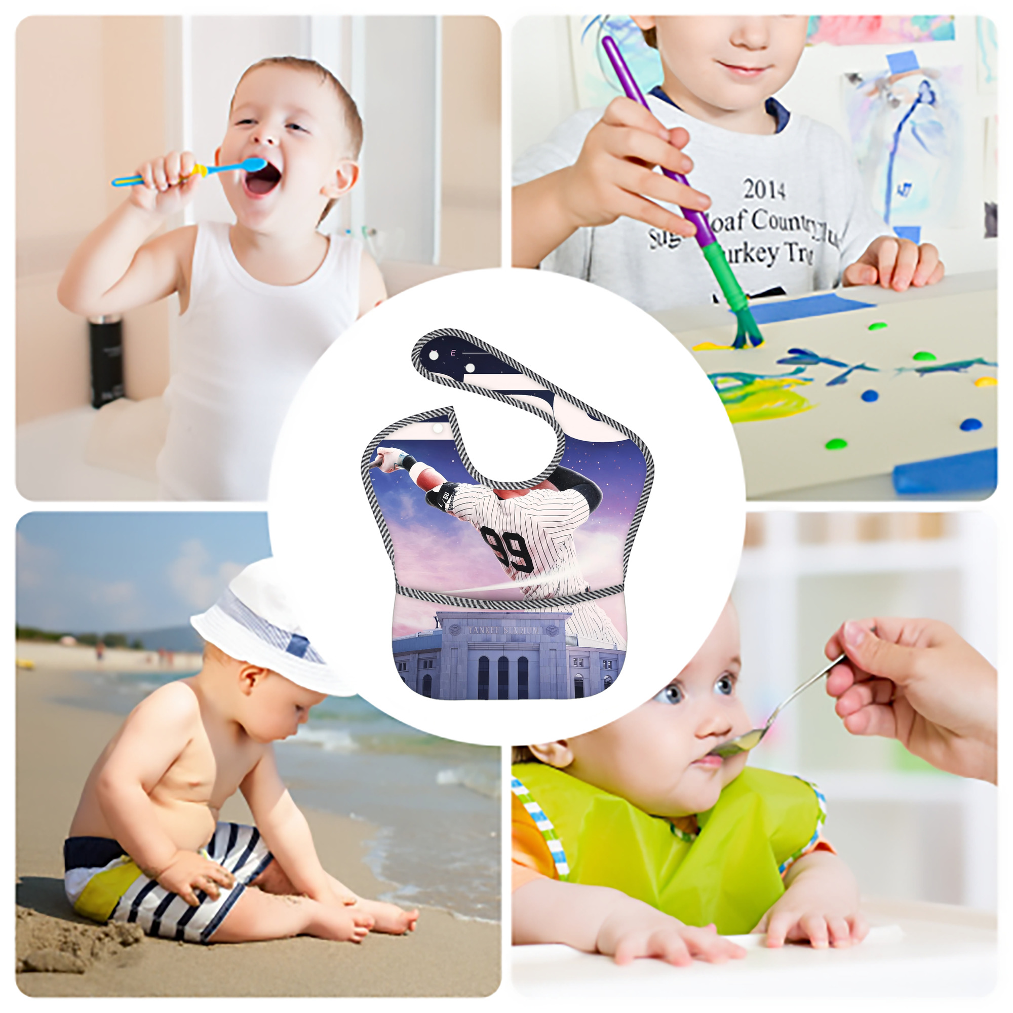 Aaron Judge 250 Home Runs Adjustable Waterproof Toddler Bib – Full-Print Durable Polyester – Foldable Crumb Pocket – Easy Snap Closure – Soft