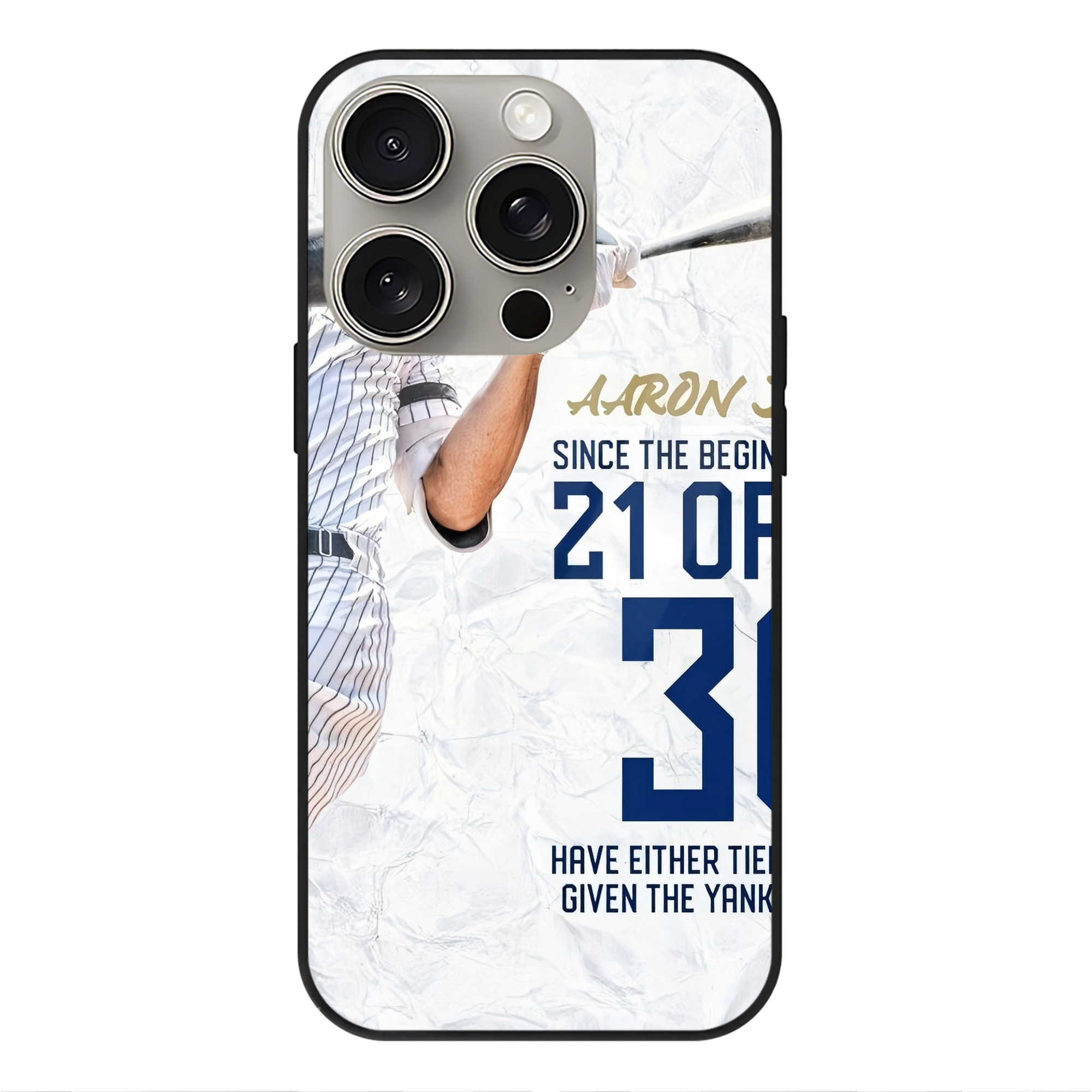 Aaron Judge 30 Home Runs IPhone 15 Pro Mirror Phone Case – UV Printed Glass + TPU – Scratch-Resistant, Wireless Charging Compatible, Precise Fit & Stylish Design