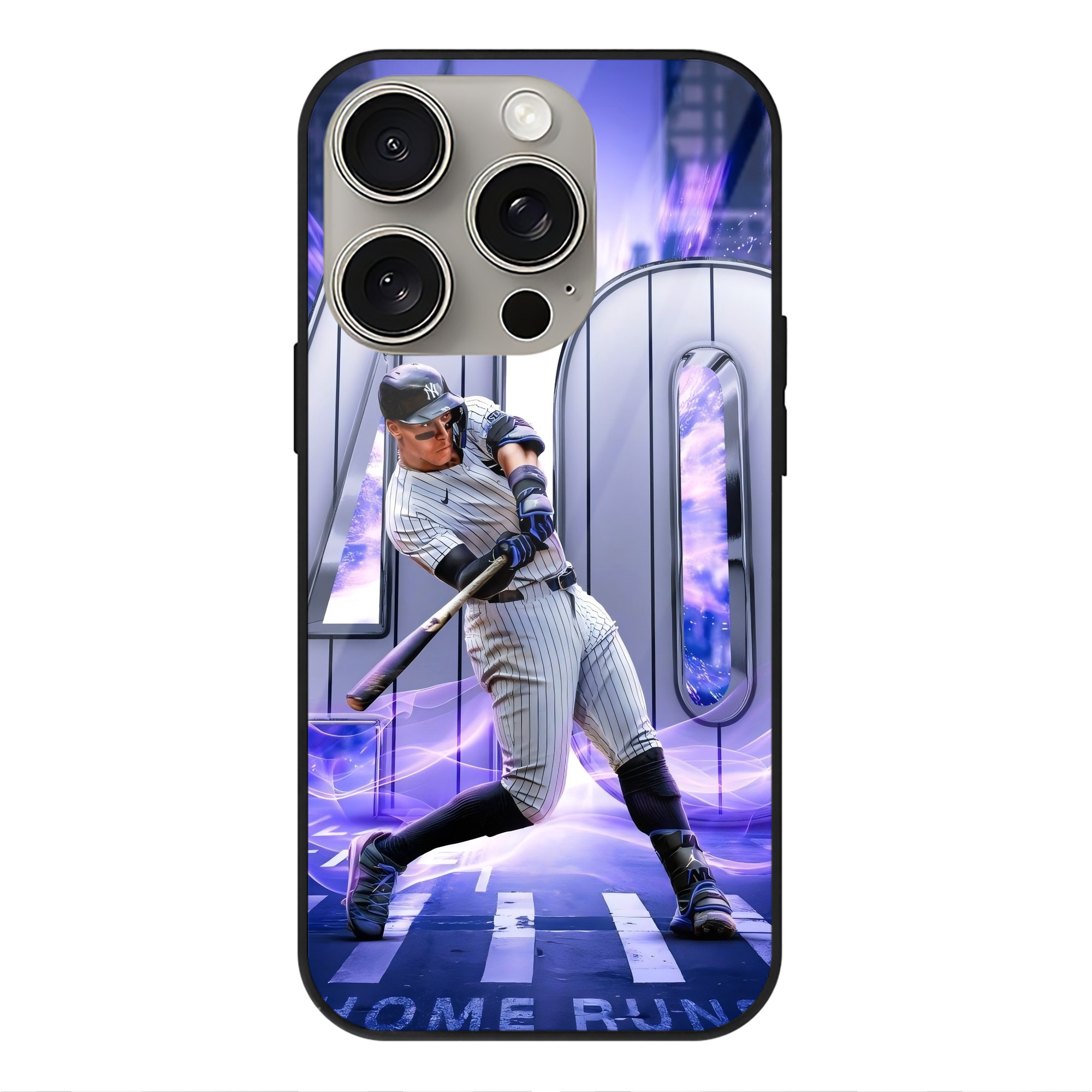 Aaron Judge 40 Home Runs IPhone 15 Pro Mirror Phone Case – UV Printed Glass + TPU – Scratch-Resistant, Wireless Charging Compatible, Precise Fit & Stylish Design