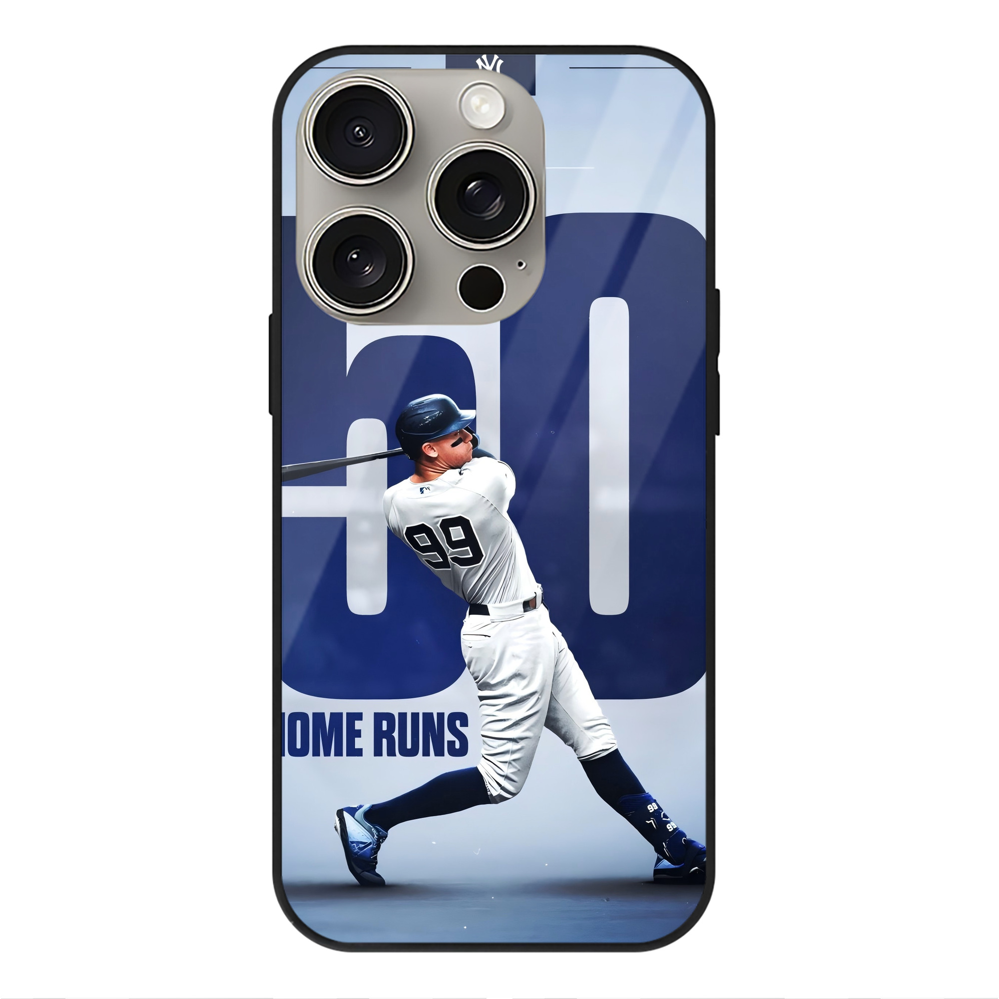 Aaron Judge 50 Home Runs 4 IPhone 15 Pro Mirror Phone Case – UV Printed Glass + TPU – Scratch-Resistant, Wireless Charging Compatible, Precise Fit & Stylish Design