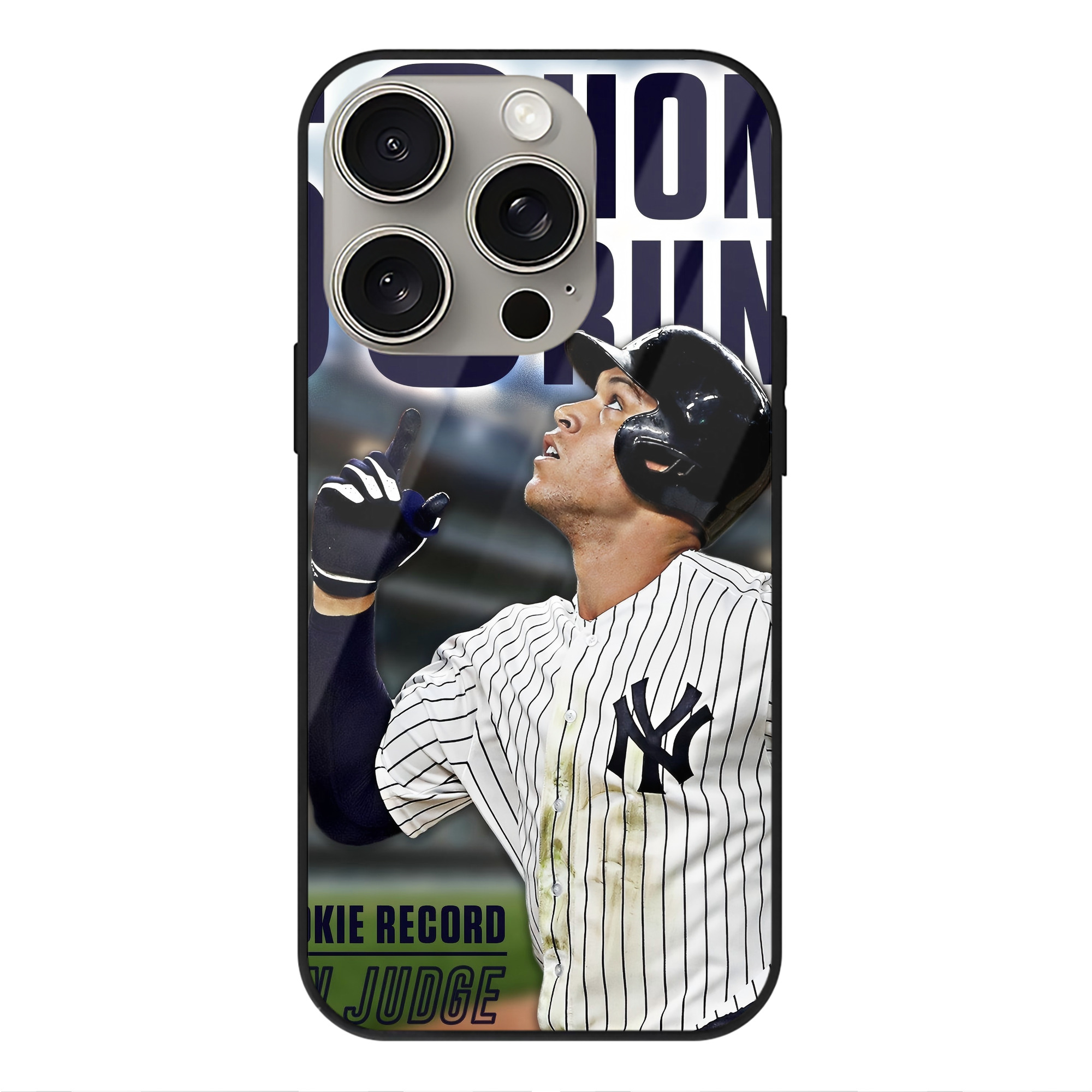 Aaron Judge 50 Home Runs 5 IPhone 15 Pro Mirror Phone Case – UV Printed Glass + TPU – Scratch-Resistant, Wireless Charging Compatible, Precise Fit & Stylish Design