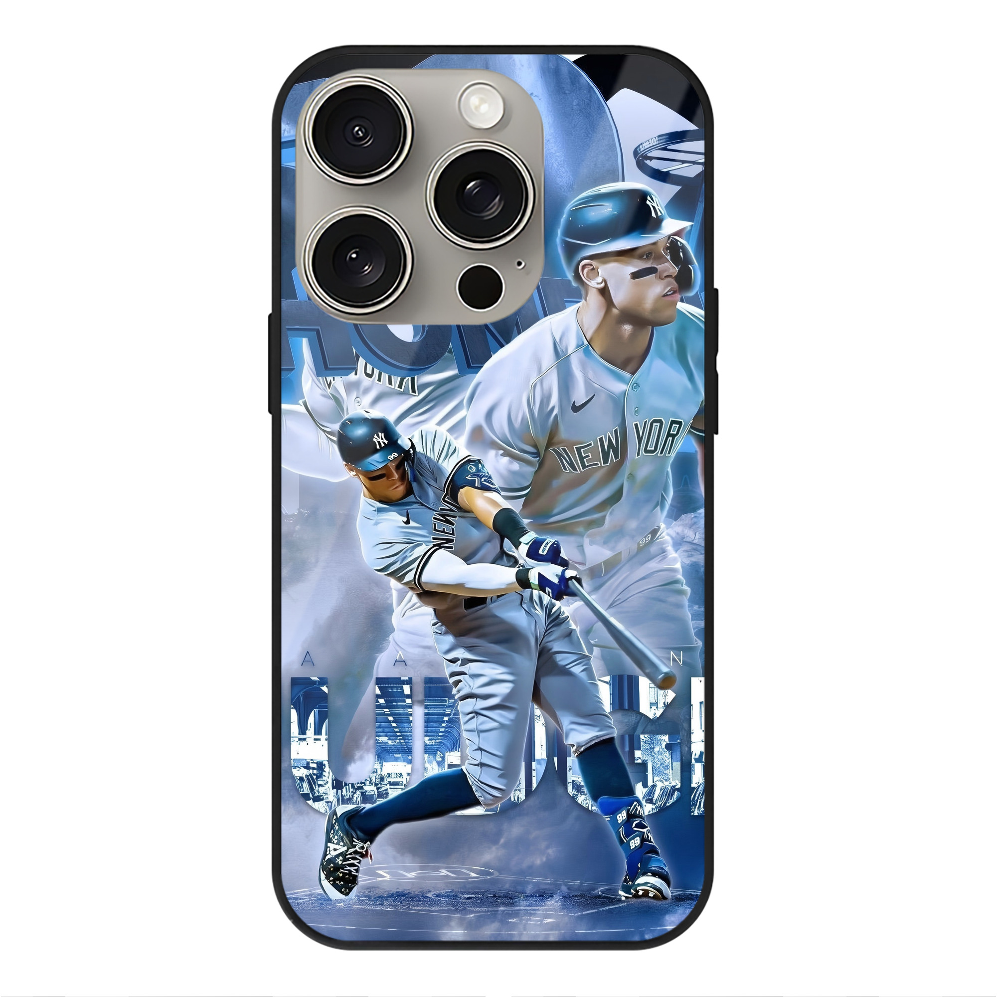 Aaron Judge 50 Home Runs IPhone 15 Pro Mirror Phone Case – UV Printed Glass + TPU – Scratch-Resistant, Wireless Charging Compatible, Precise Fit & Stylish Design