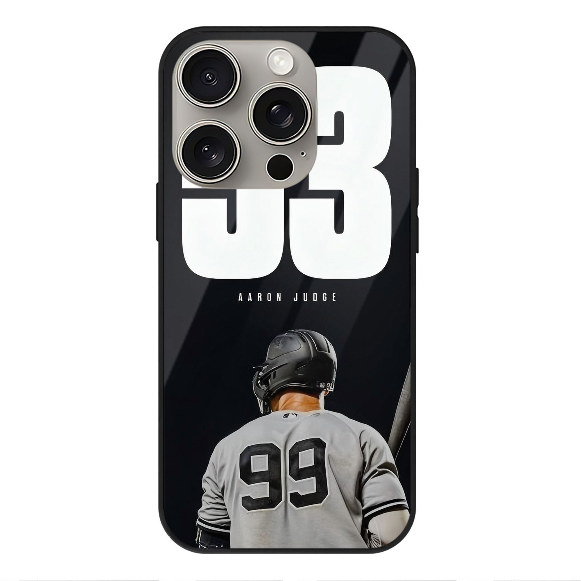 Aaron Judge 53 Home Runs IPhone 15 Pro Mirror Phone Case – UV Printed Glass + TPU – Scratch-Resistant, Wireless Charging Compatible, Precise Fit & Stylish Design