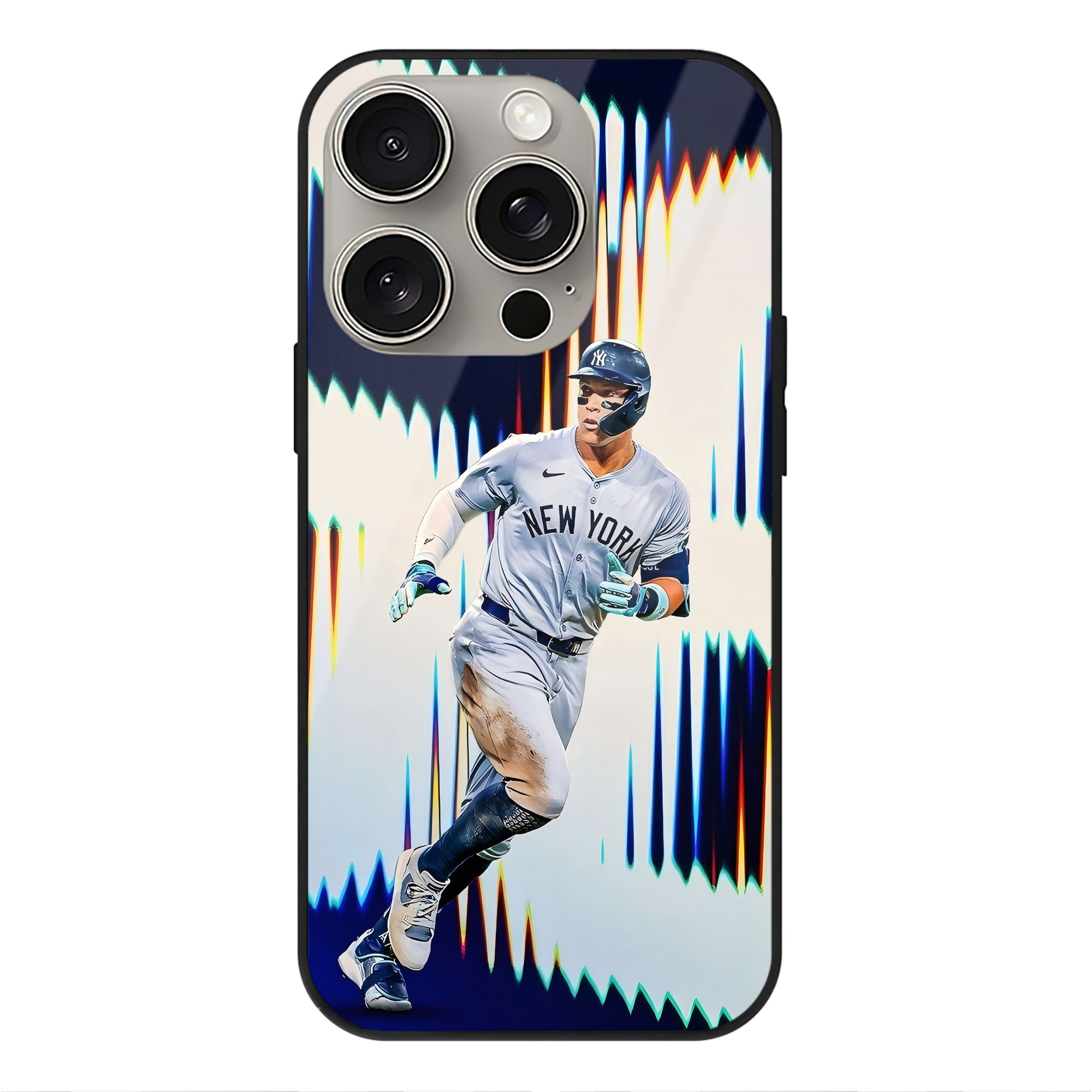 Aaron Judge 56 Home Runs IPhone 15 Pro Mirror Phone Case – UV Printed Glass + TPU – Scratch-Resistant, Wireless Charging Compatible, Precise Fit & Stylish Design