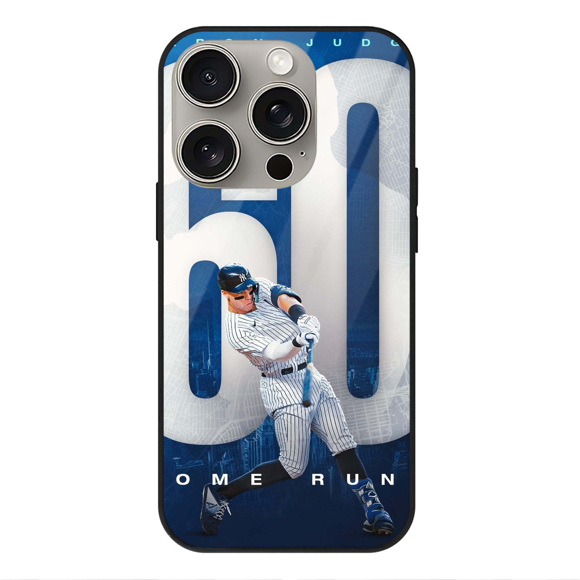 Aaron Judge 60 Home Runs 2 IPhone 15 Pro Mirror Phone Case – UV Printed Glass + TPU – Scratch-Resistant, Wireless Charging Compatible, Precise Fit & Stylish Design