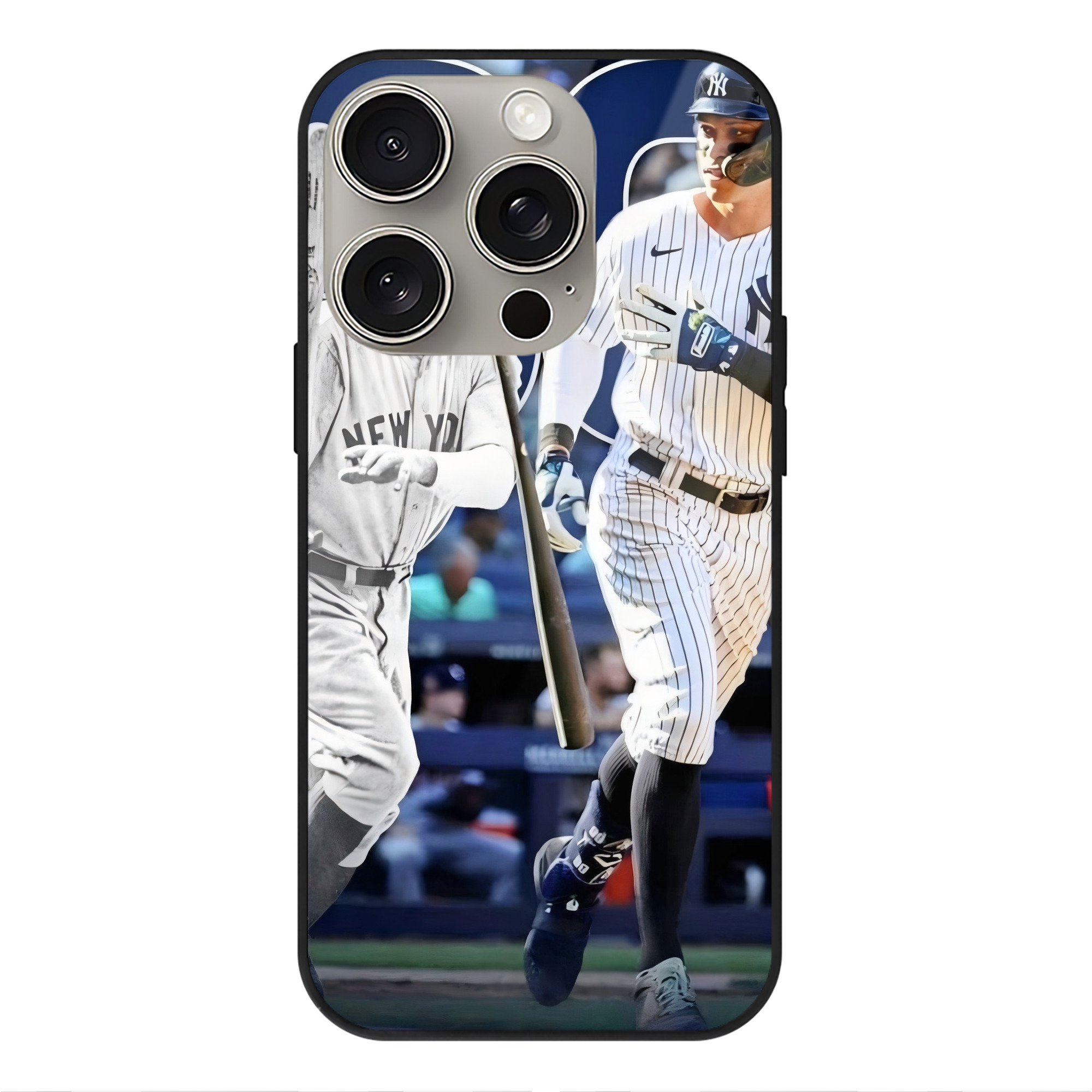Aaron Judge 60 Home Runs 5 IPhone 15 Pro Mirror Phone Case – UV Printed Glass + TPU – Scratch-Resistant, Wireless Charging Compatible, Precise Fit & Stylish Design