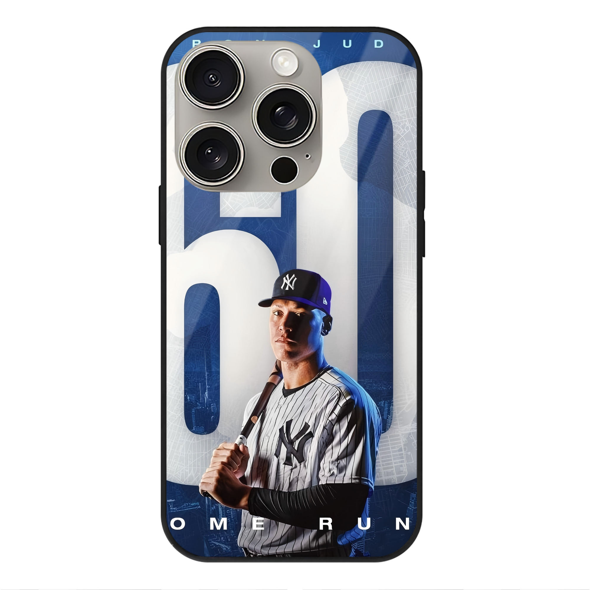 Aaron Judge 60 Home Runs IPhone 15 Pro Mirror Phone Case – UV Printed Glass + TPU – Scratch-Resistant, Wireless Charging Compatible, Precise Fit & Stylish Design
