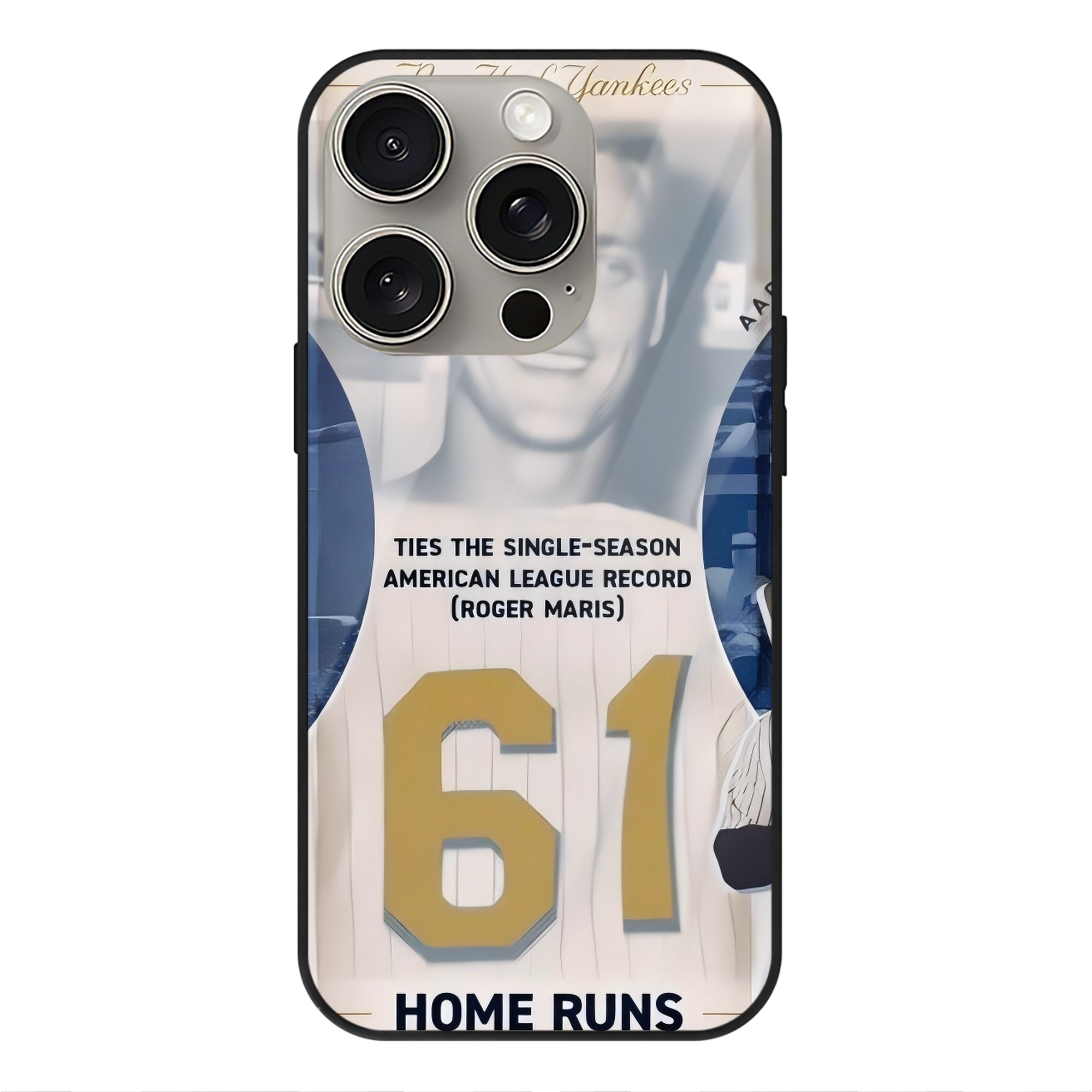 Aaron Judge 61 Home Runs 2 IPhone 15 Pro Mirror Phone Case – UV Printed Glass + TPU – Scratch-Resistant, Wireless Charging Compatible, Precise Fit & Stylish Design