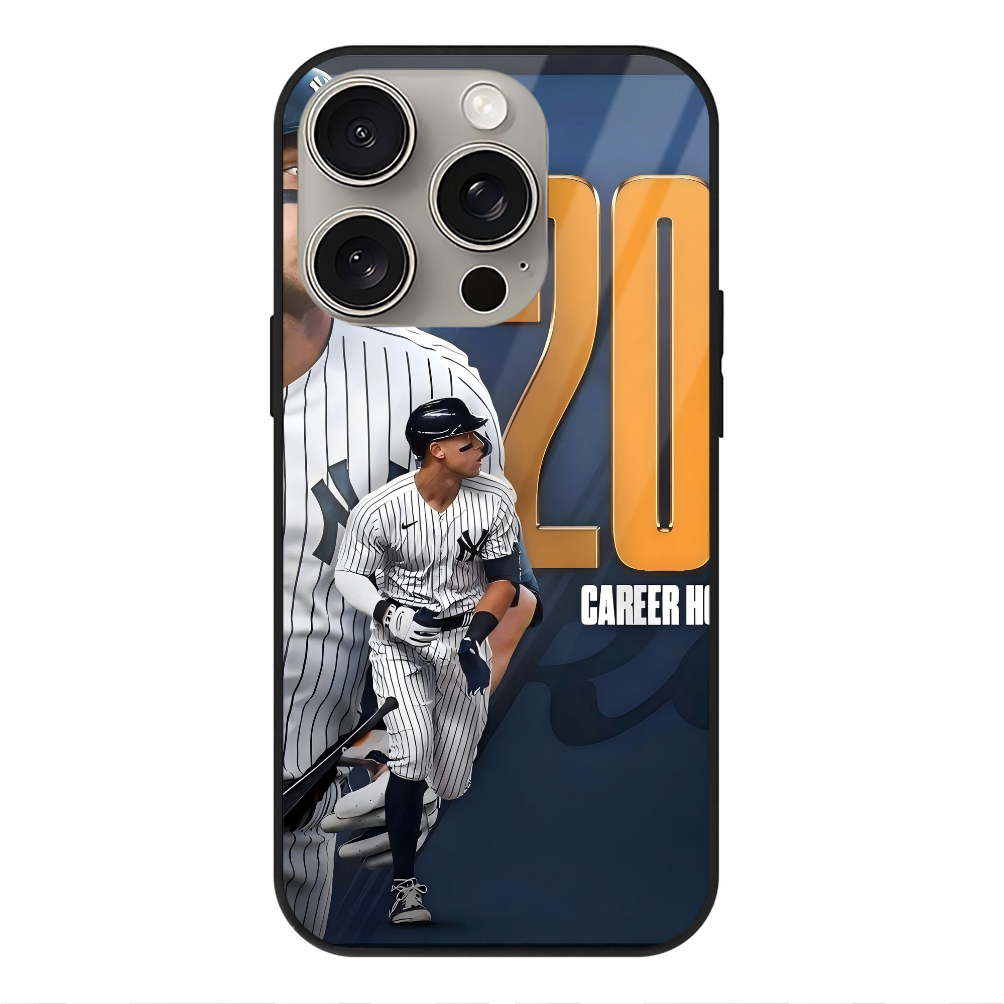 Aaron Judge 200 Home Runs 1 IPhone 15 Pro Mirror Phone Case – UV Printed Glass + TPU – Scratch-Resistant, Wireless Charging Compatible, Precise Fit & Stylish Design
