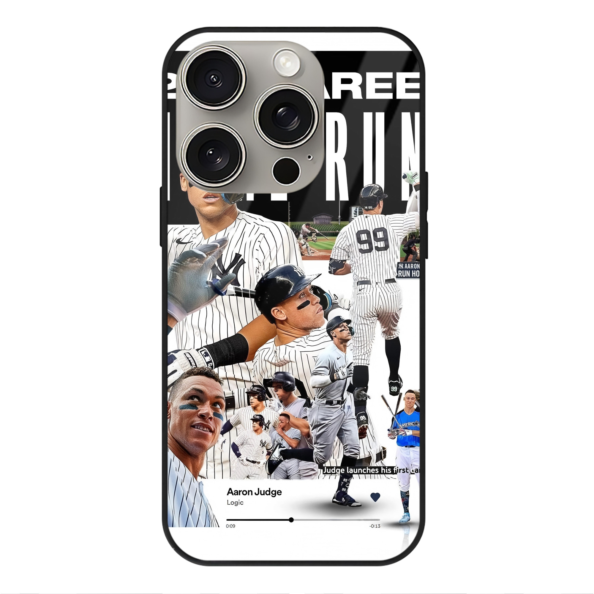 Aaron Judge 200 Home Runs 2 IPhone 15 Pro Mirror Phone Case – UV Printed Glass + TPU – Scratch-Resistant, Wireless Charging Compatible, Precise Fit & Stylish Design